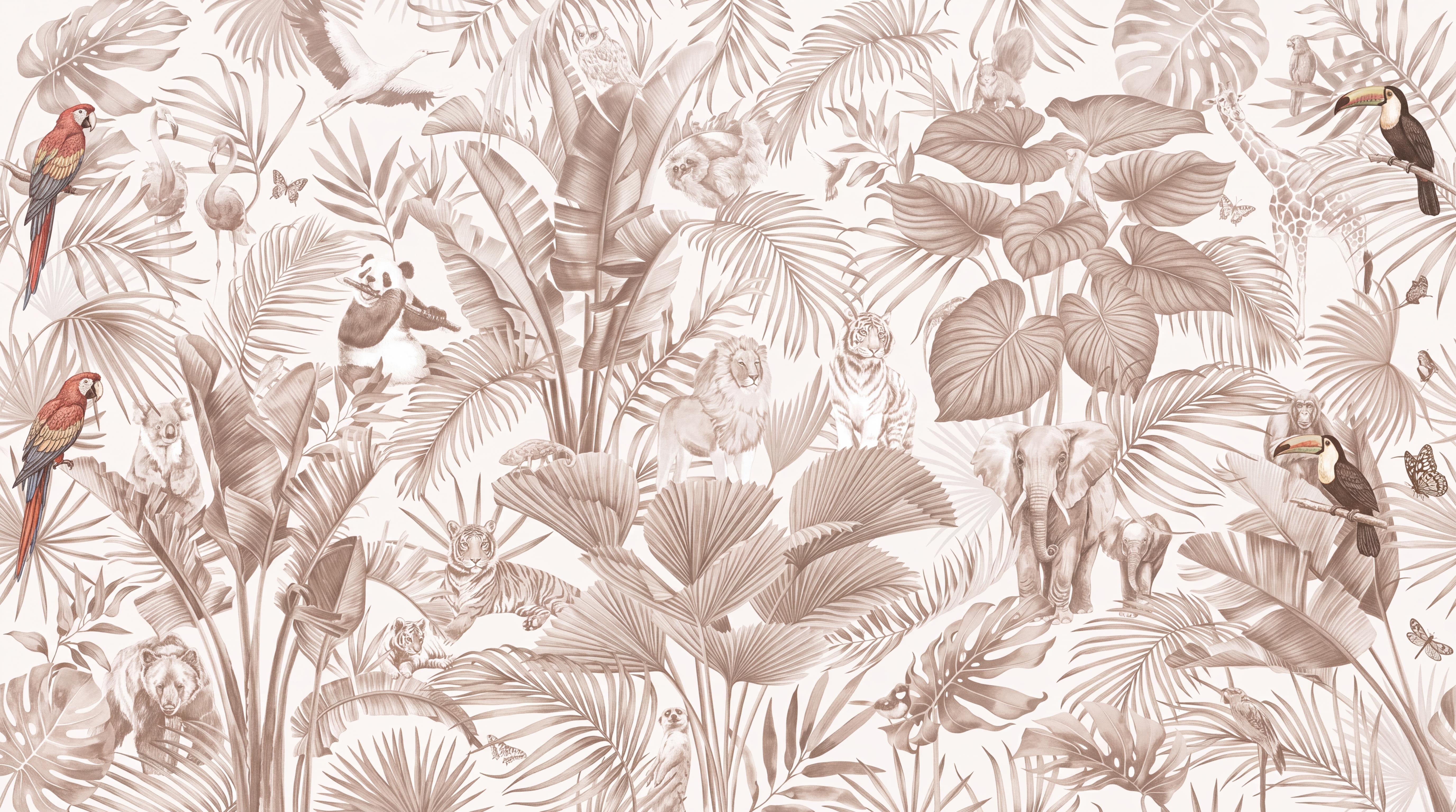 Brown Tropical Artful Wallpaper Mural, Peel-and-stick Finish