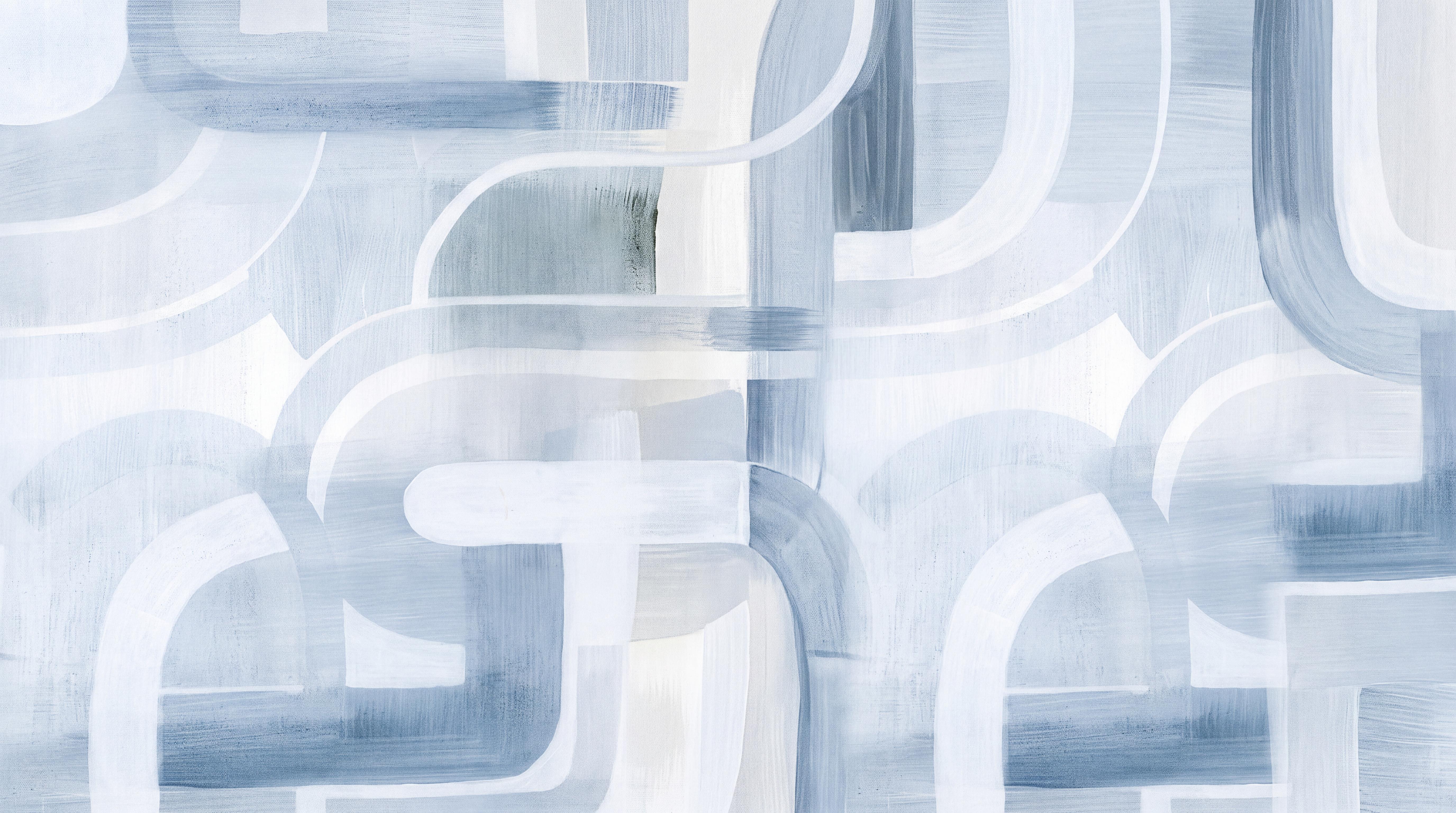 Blue Pattern Decorative Wallpaper Mural Painterly Curved Wallpaper Mural, Peel-and-stick Finish