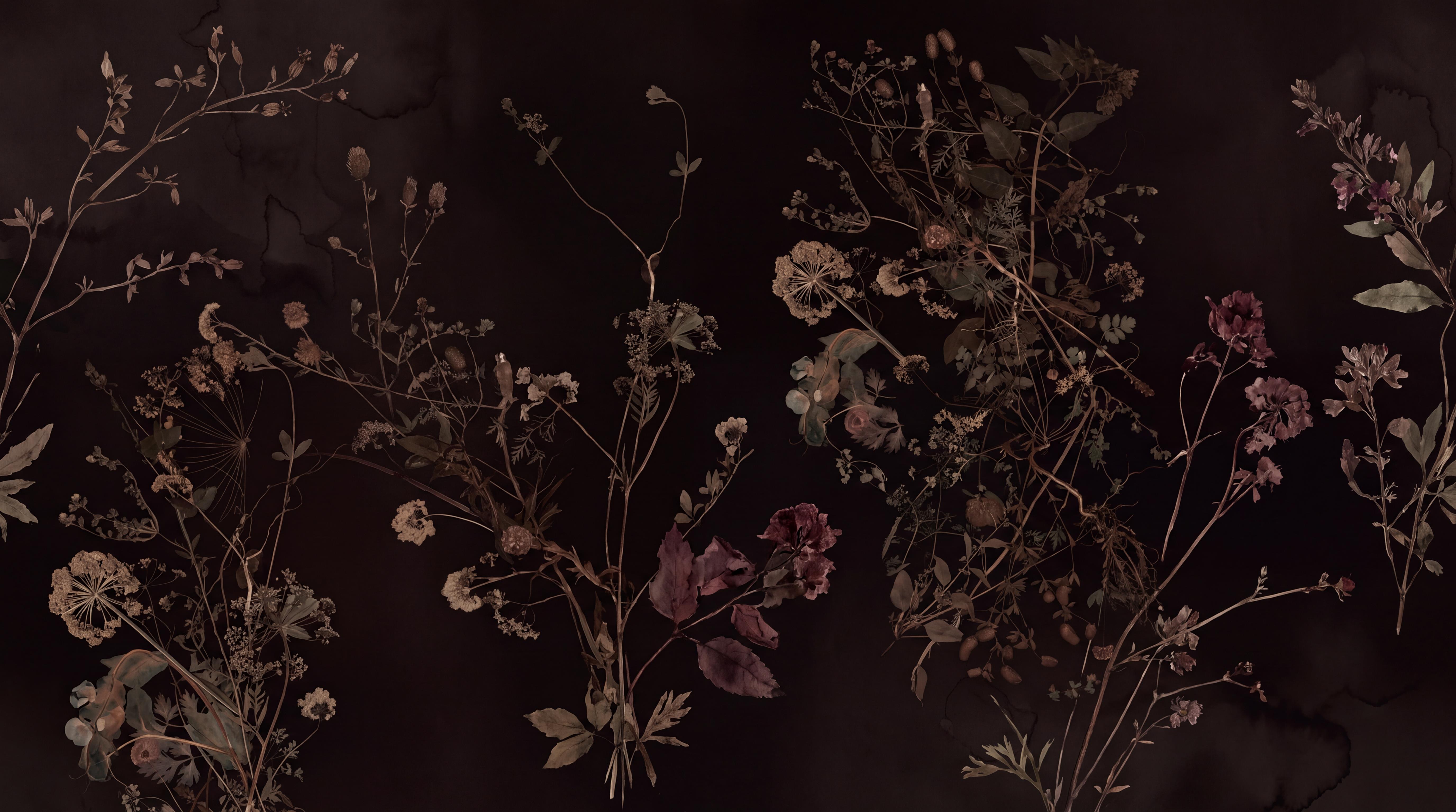 Black Botanical Botanical Decorative Wallpaper Mural, Peel-and-stick Finish