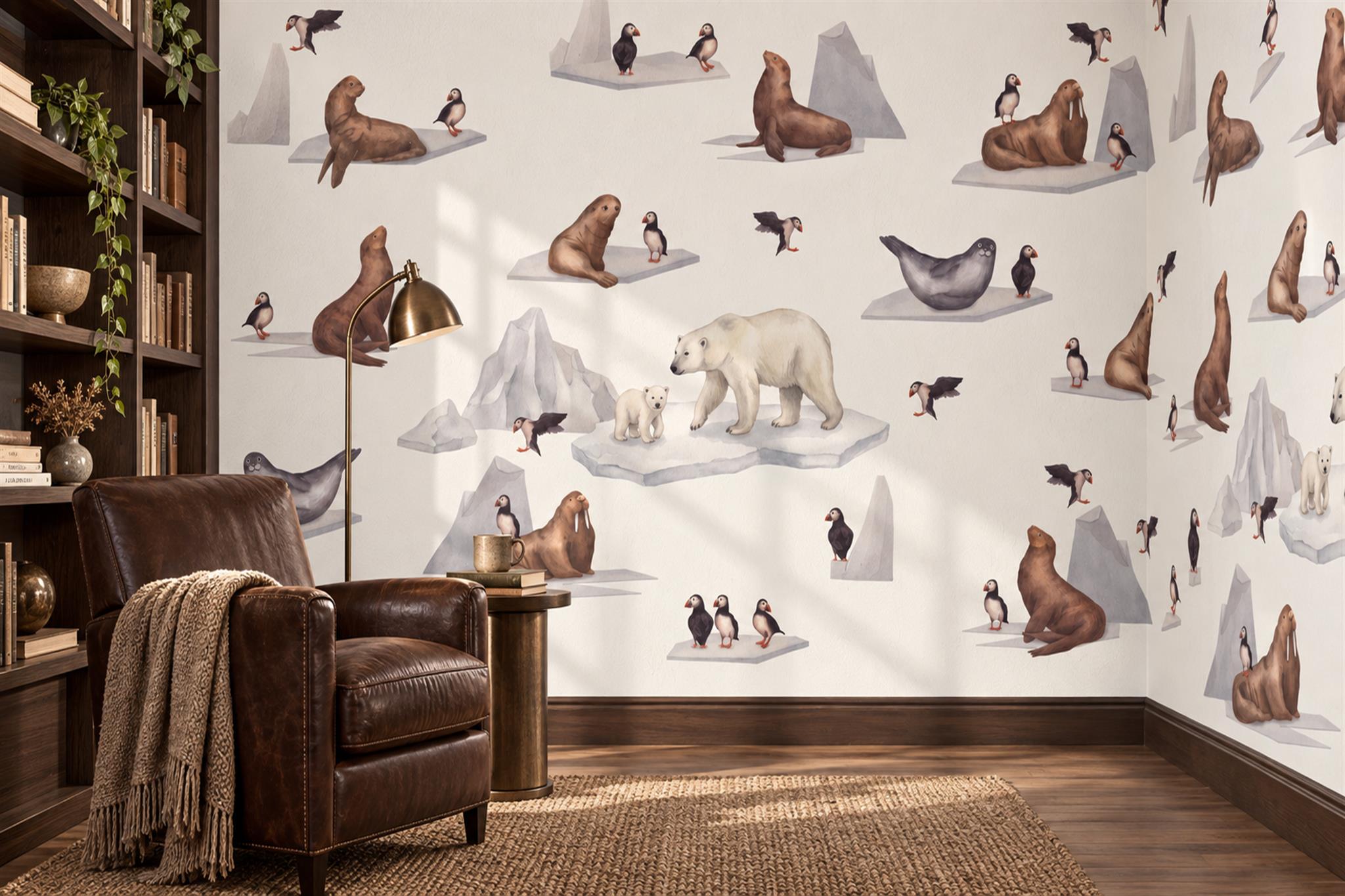 White Pattern Decorative Painterly Wallpaper Mural Entryway-wallpaper-murals, Peel-and-stick Finish