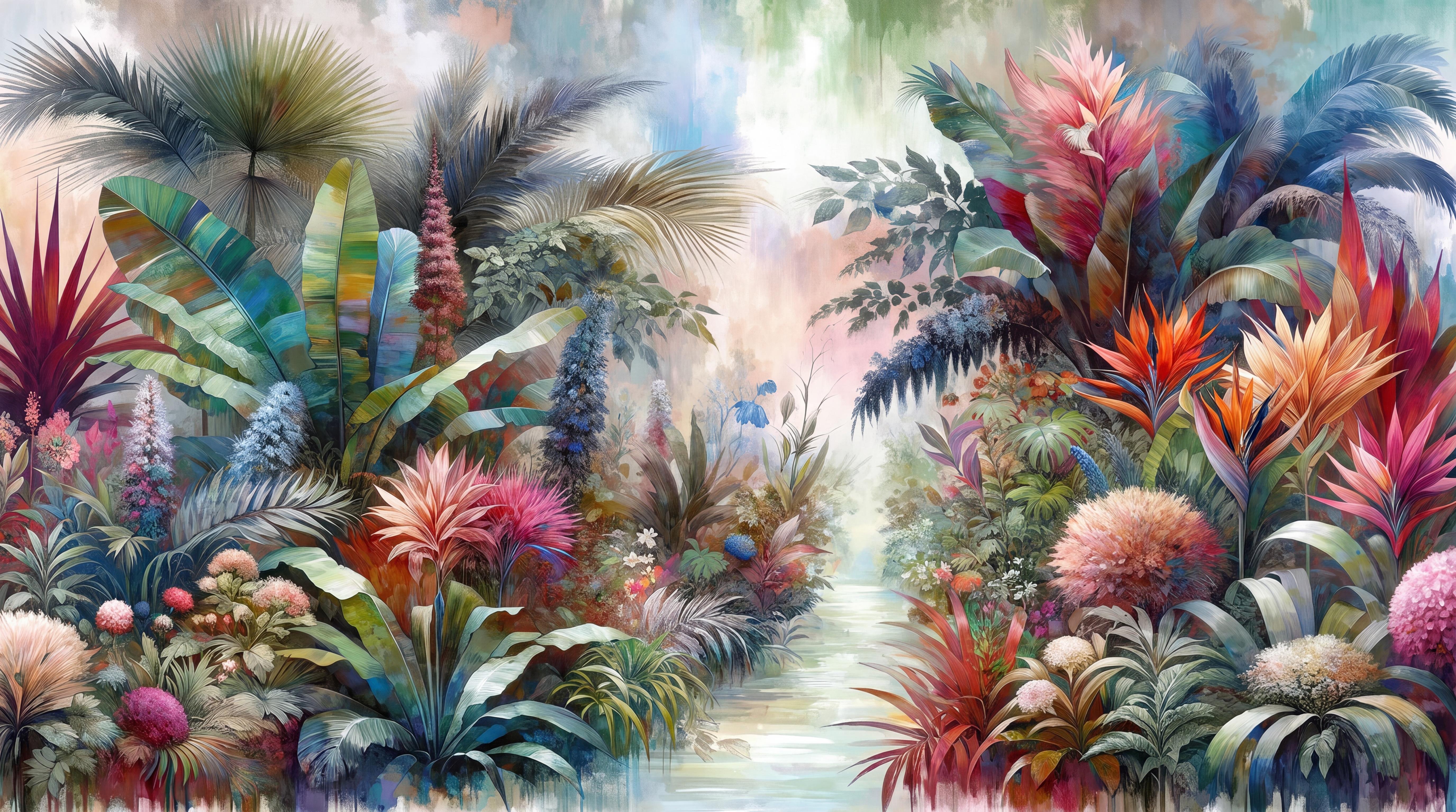Teal Jungle Scenic Decorative Wallpaper Mural, Peel-and-stick Finish
