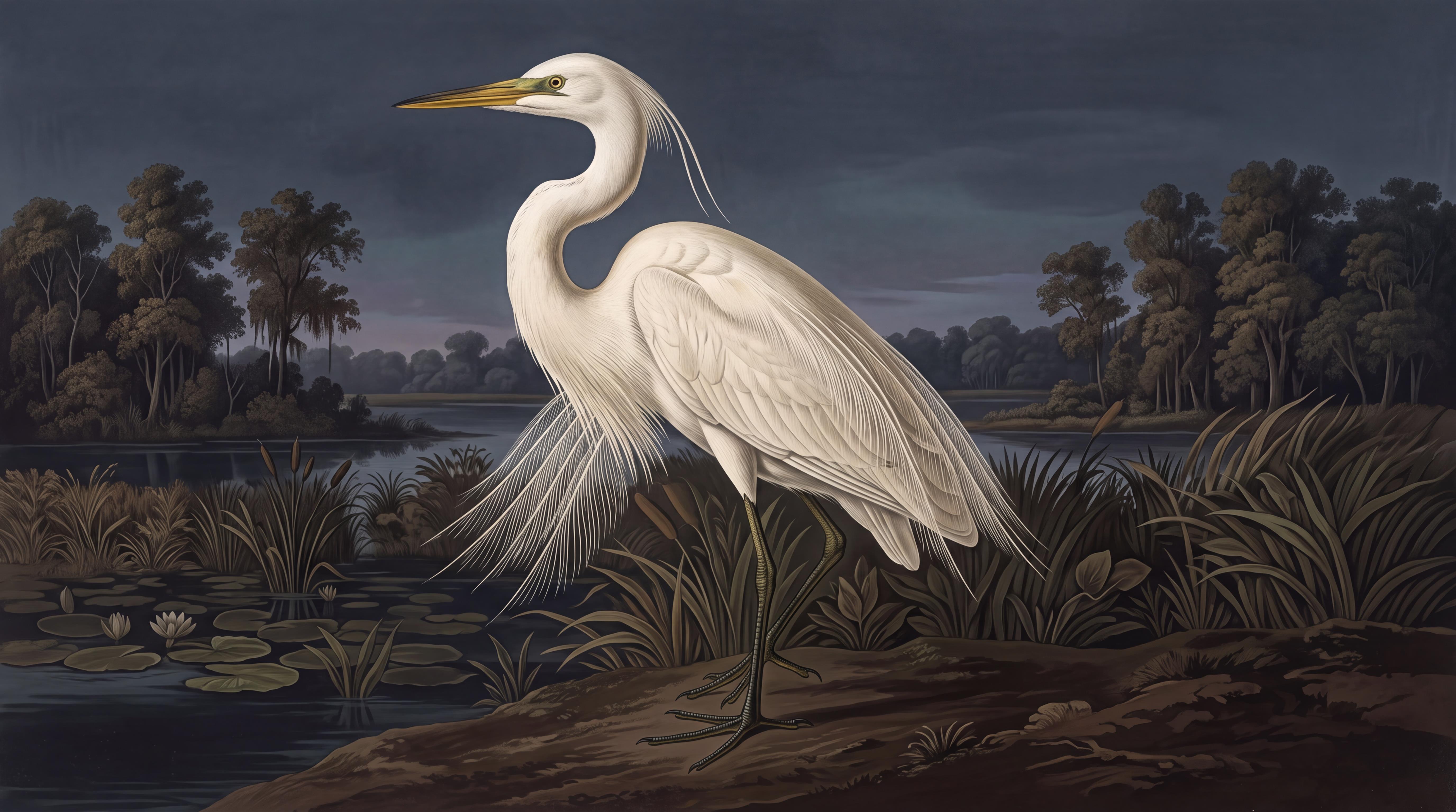 Navy Heron Illustrated Wallpaper Mural Sunroom-wallpaper-murals, Peel-and-stick Finish