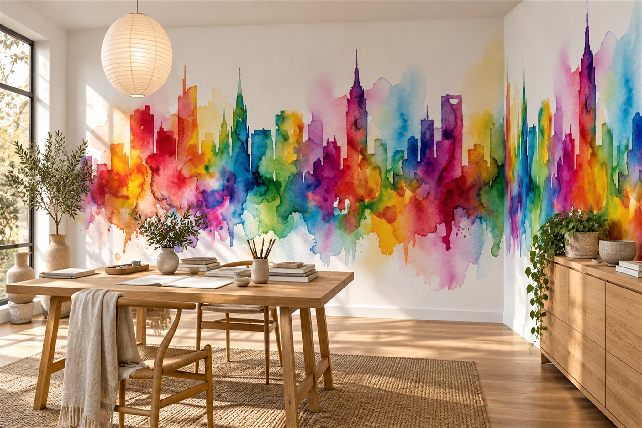 Neutral Pattern Decorative Atmospheric Wallpaper Mural Home-office-wallpaper-murals, Peel-and-stick Finish
