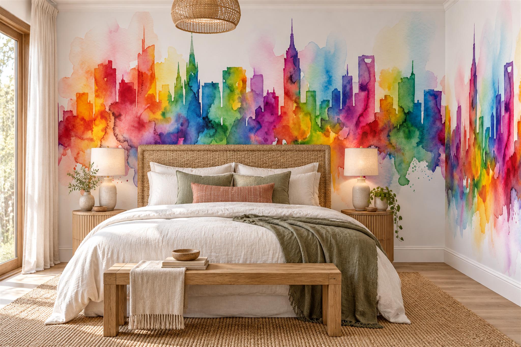 Neutral Pattern Decorative Atmospheric Wallpaper Mural Bedroom-wallpaper-murals, Peel-and-stick Finish