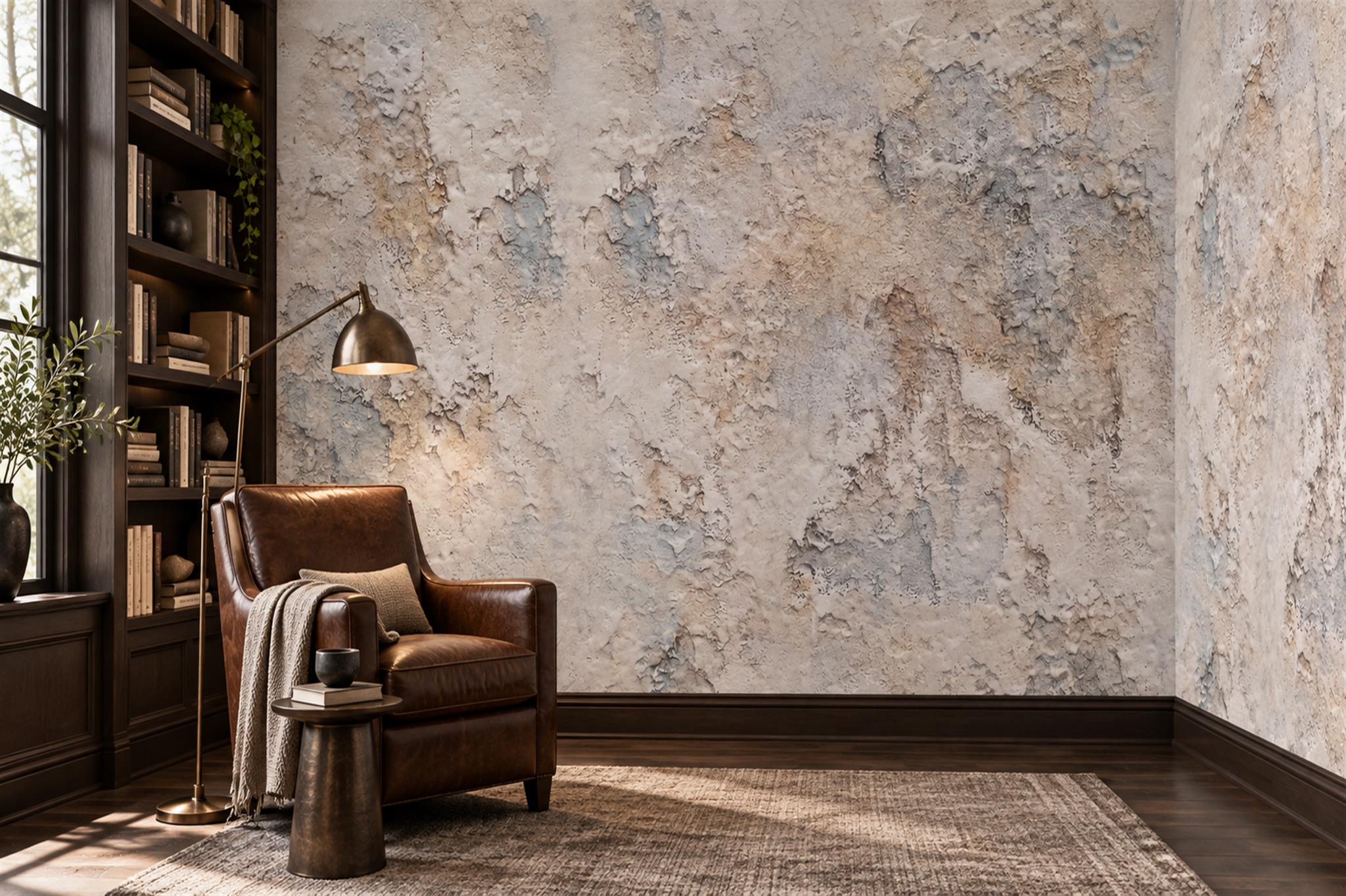 Beige Plaster Decorative Wallpaper Mural Home-office-wallpaper-murals, Peel-and-stick Finish