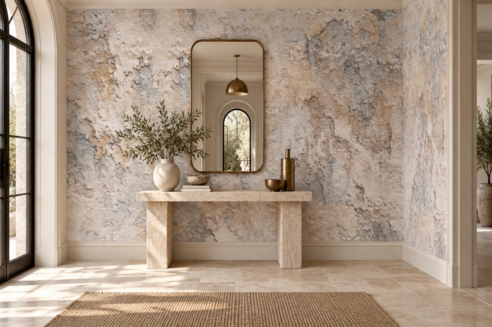 Beige Plaster Decorative Wallpaper Mural Home-office-wallpaper-murals, Peel-and-stick Finish