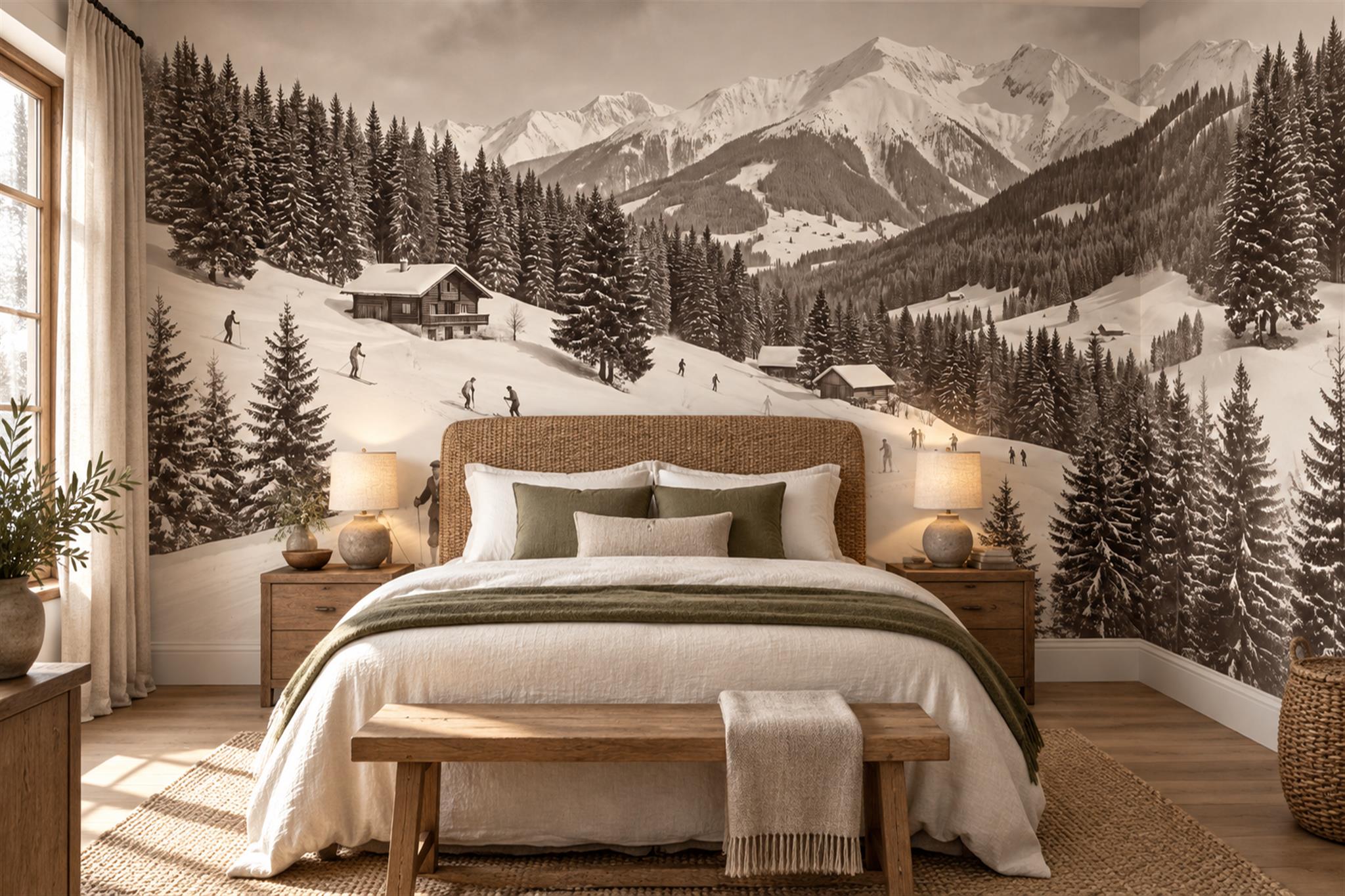 Sepia Pattern Decorative Painterly Wallpaper Mural Bedroom-wallpaper-murals, Peel-and-stick Finish