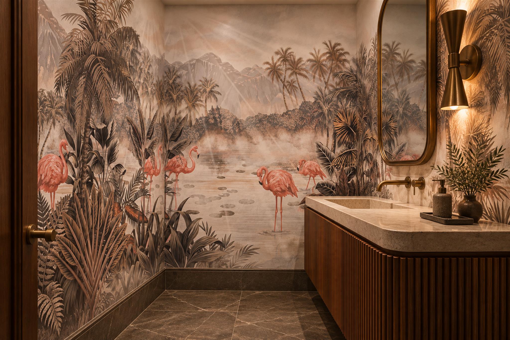 Pink Pattern Decorative Wallpaper Mural Layered Organic Forms Wallpaper Bathroom-wallpaper-murals, Peel-and-stick Finish