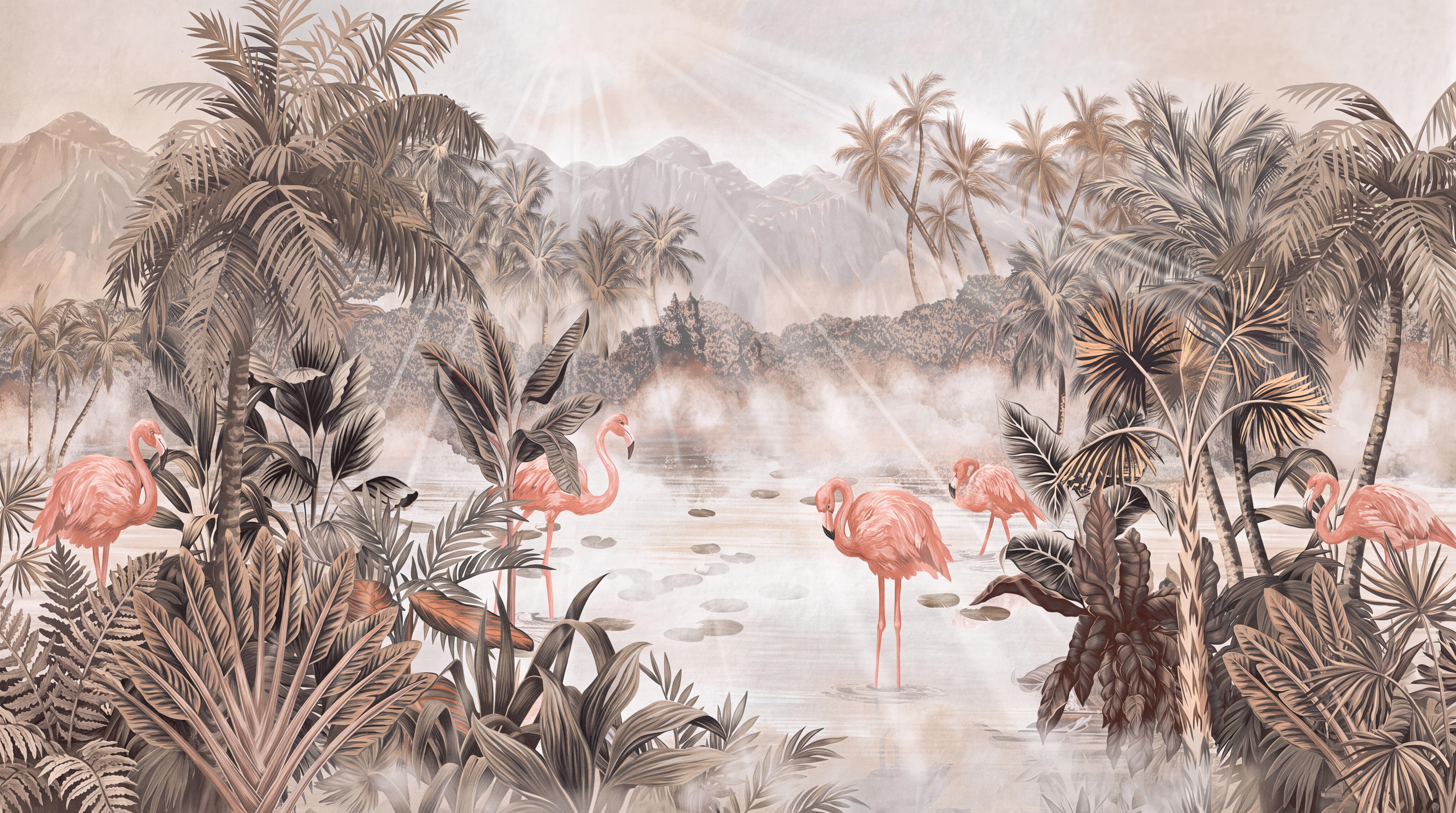Pink Pattern Decorative Wallpaper Mural Layered Organic Forms Wallpaper, Peel-and-stick Finish
