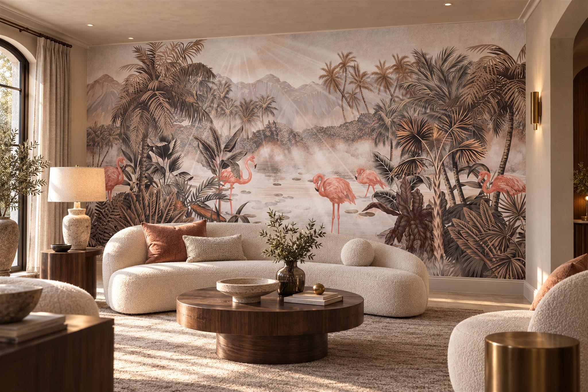 Pink Pattern Decorative Wallpaper Mural Layered Organic Forms Wallpaper Bedroom-wallpaper-murals, Peel-and-stick Finish