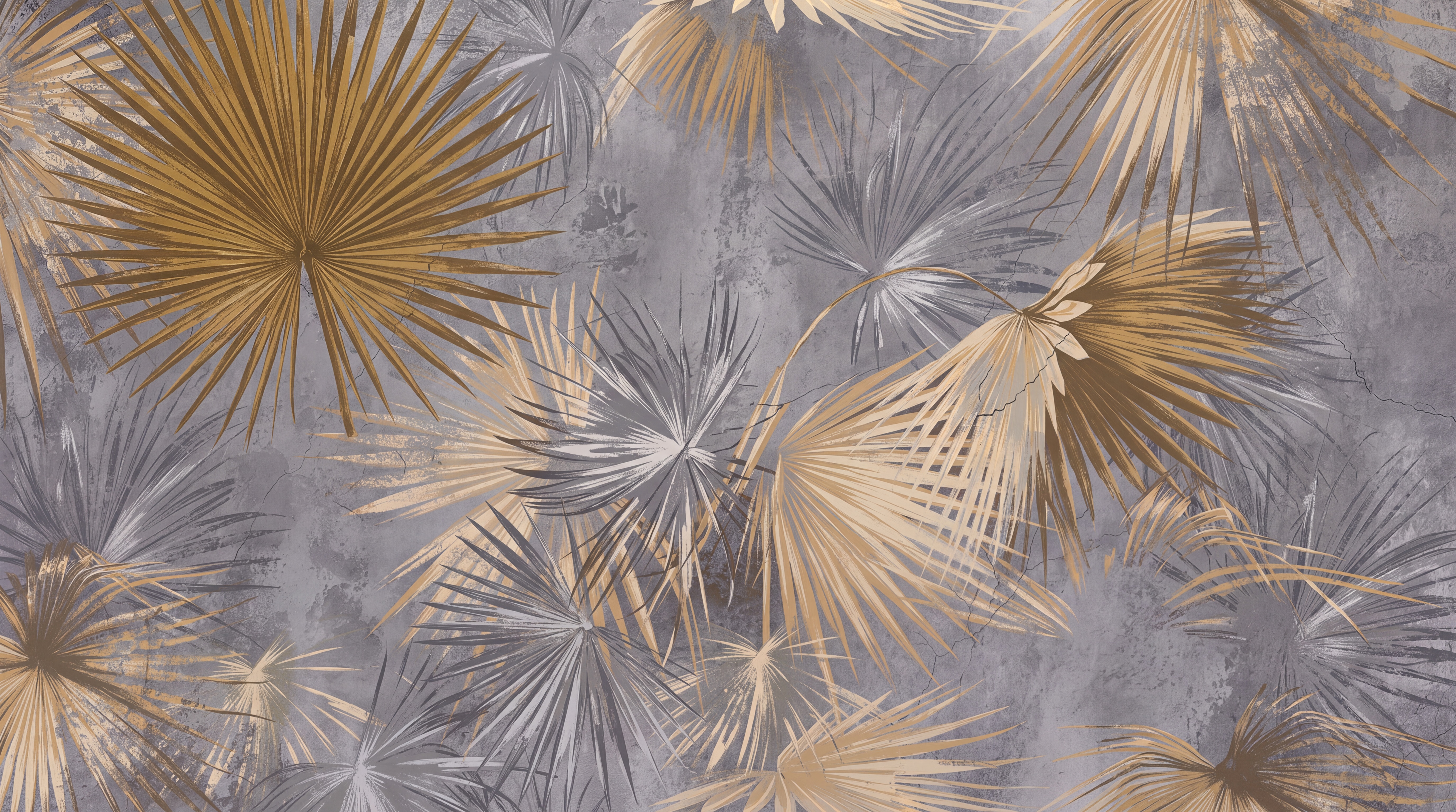 Gold Palm Artful Tropical Wallpaper Mural, Peel-and-stick Finish