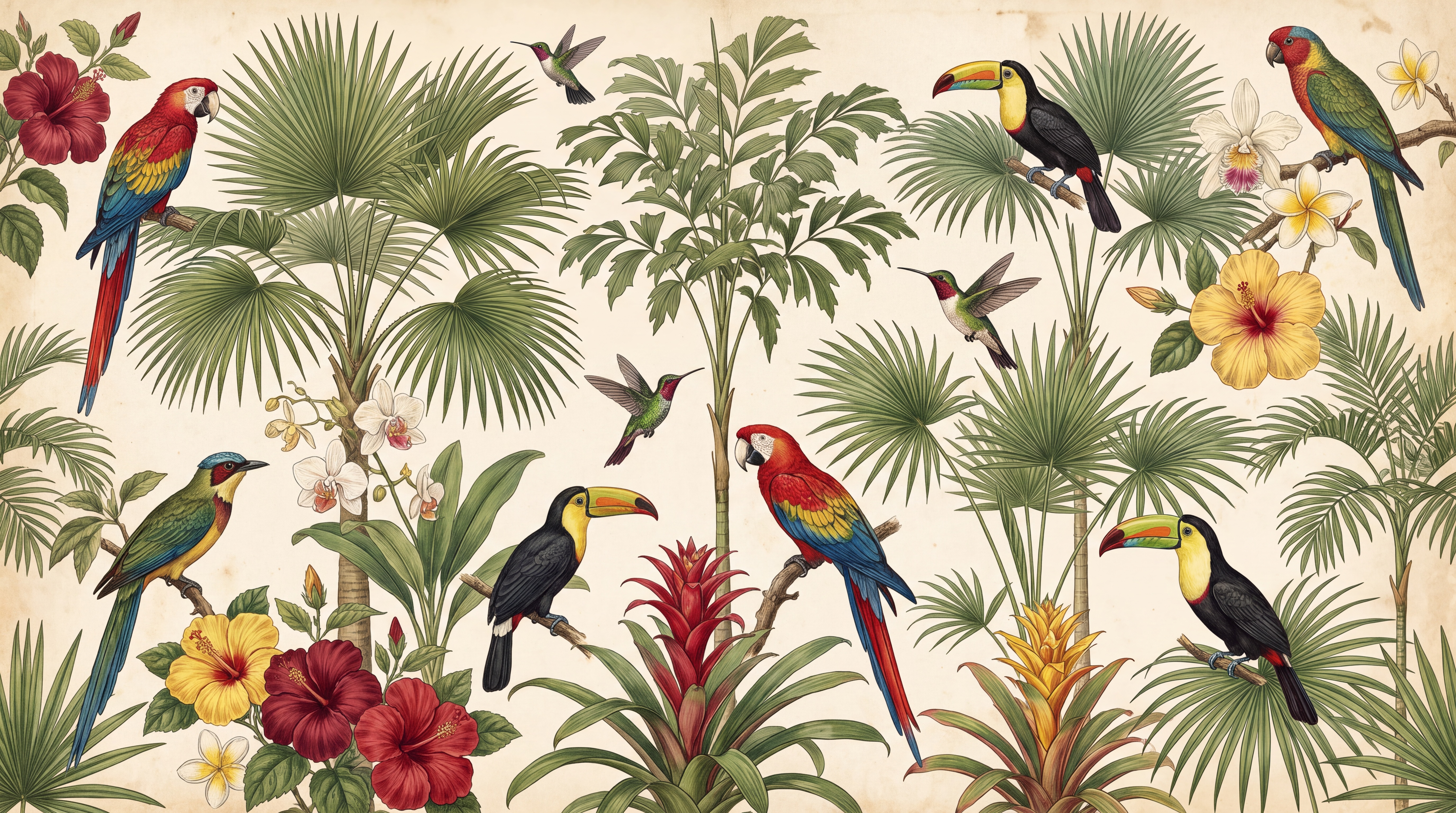 Green Parrot Illustrated Textured Wallpaper Mural, Peel-and-stick Finish