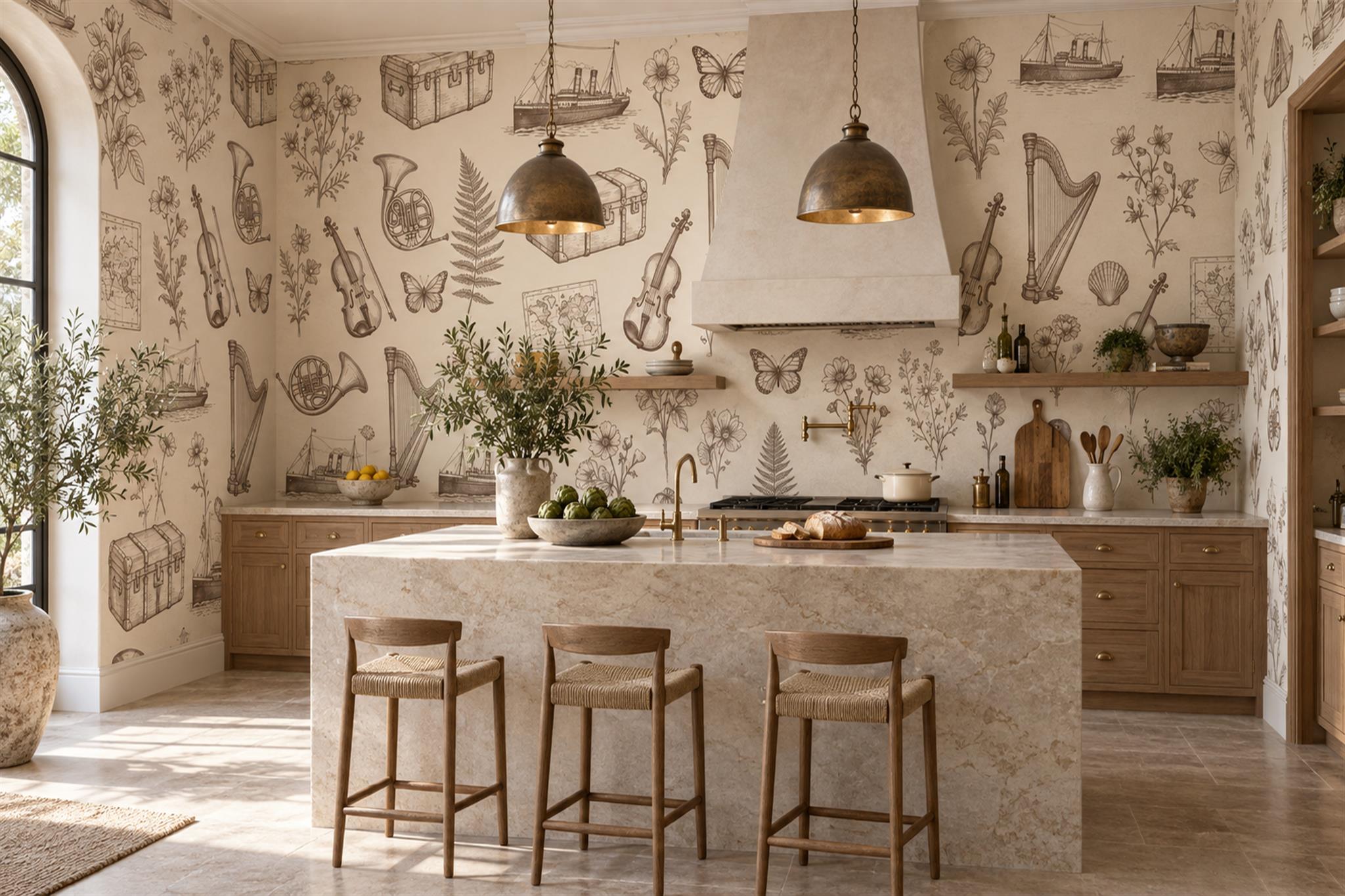 Beige Pattern Decorative Wallpaper Mural Layered Brushwork Wallpaper Accent-wall-wallpaper-murals, Peel-and-stick Finish