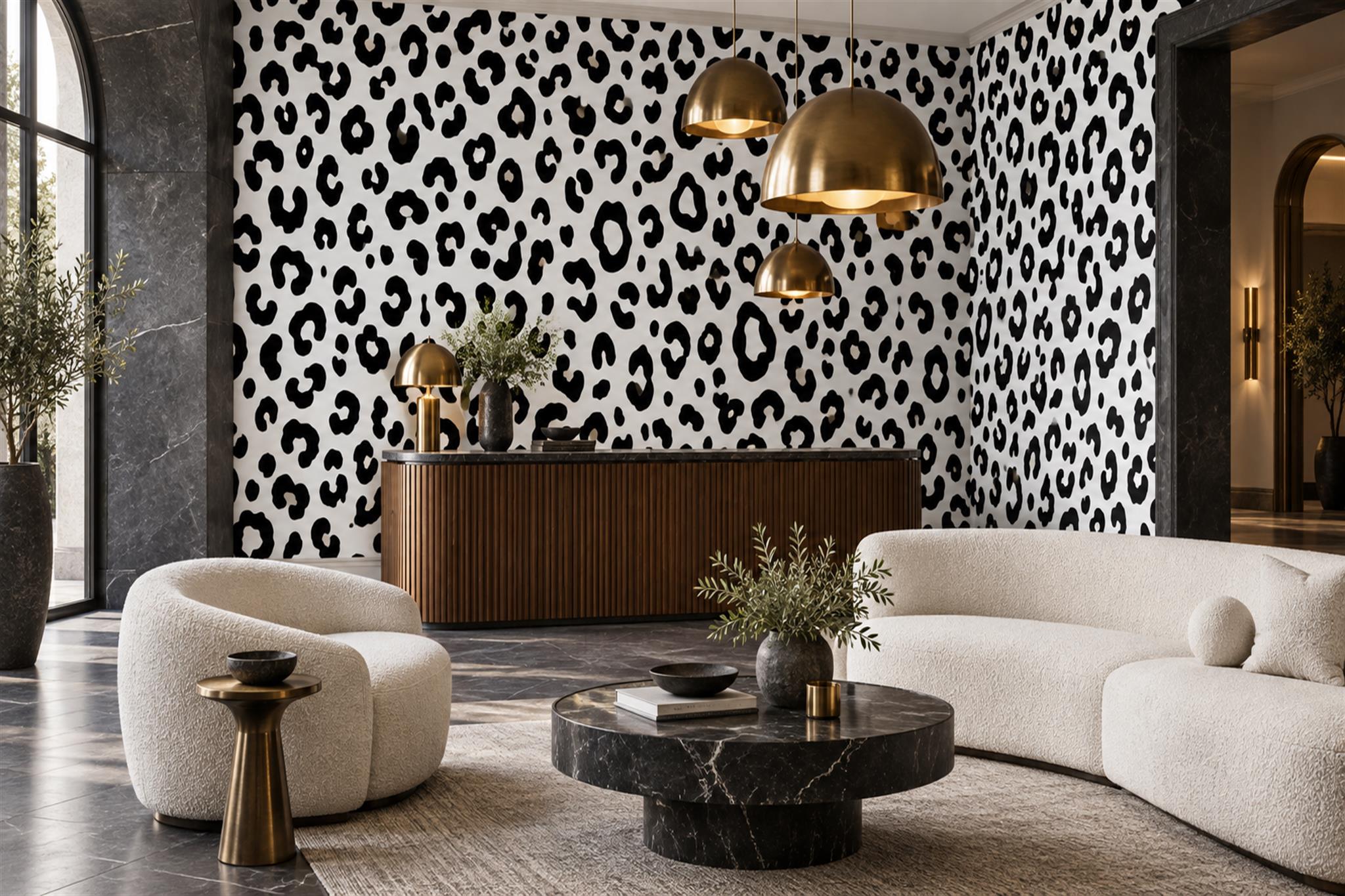 Black Leopard Wallpaper Mural, Shown In A Hallway, Peel-and-stick Finish