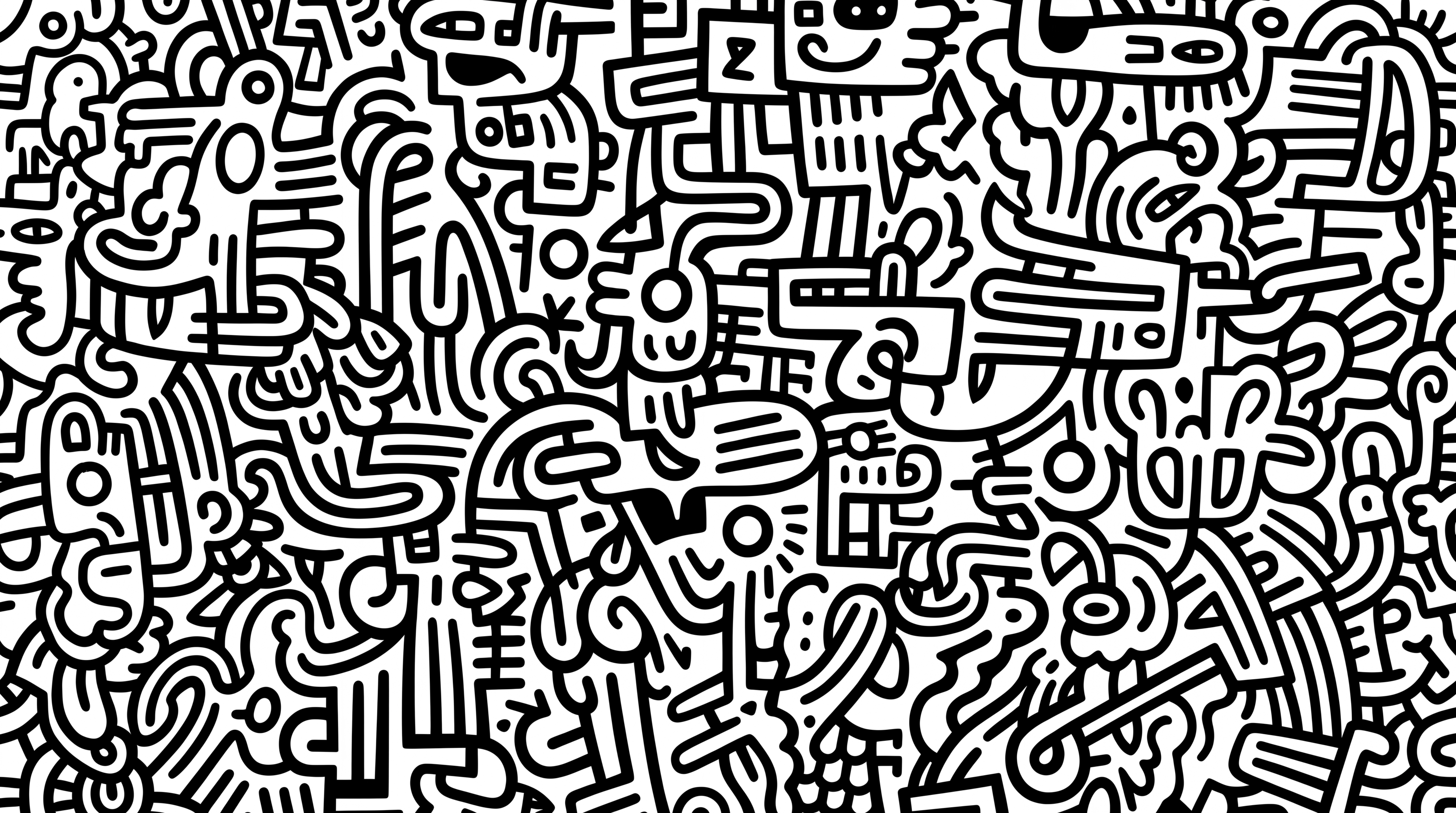 Black Pattern Decorative Organic Wallpaper Mural, Peel-and-stick Finish