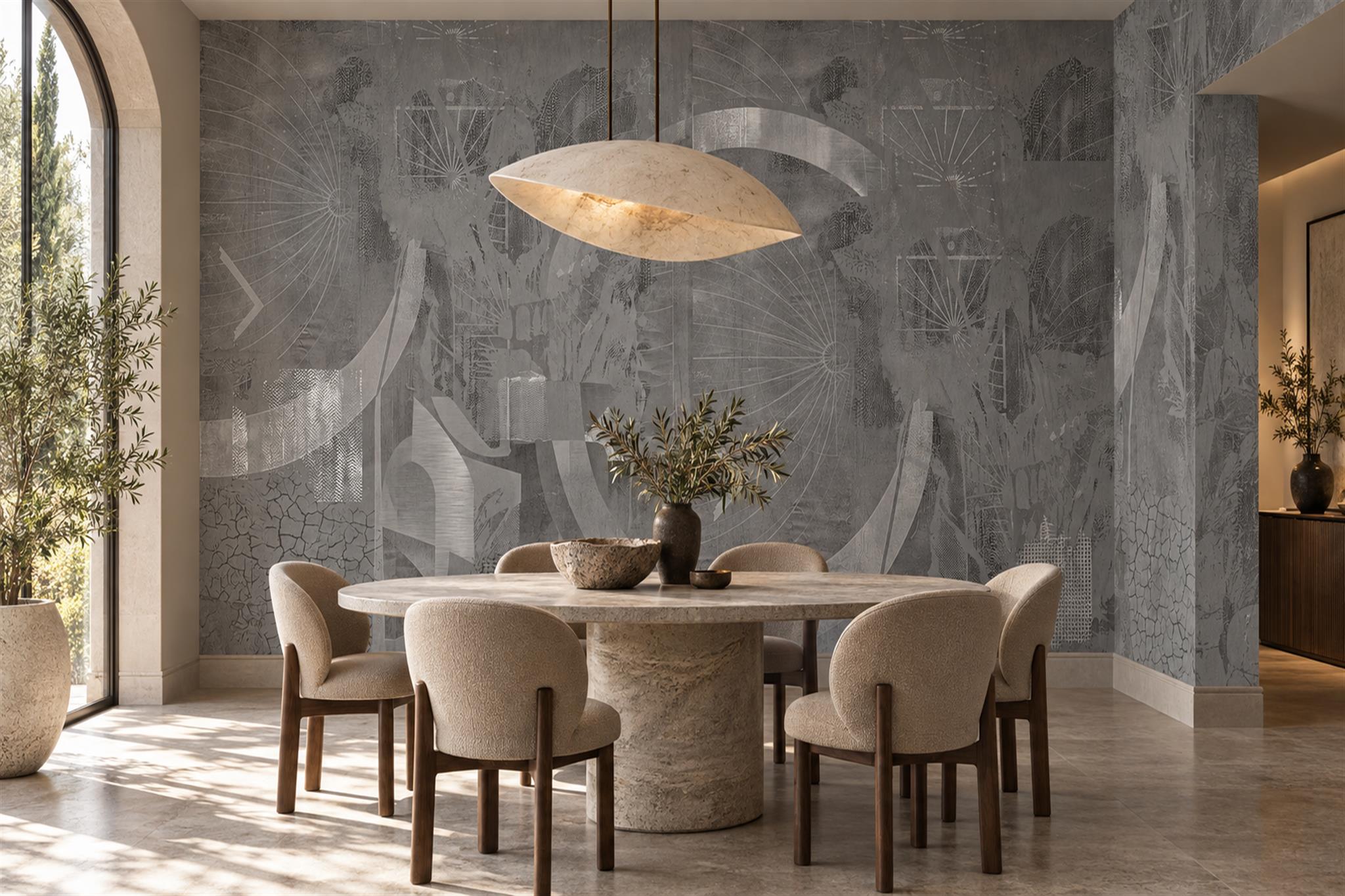 Grey Circular Abstract Wallpaper Mural Bedroom-wallpaper-murals, Peel-and-stick Finish