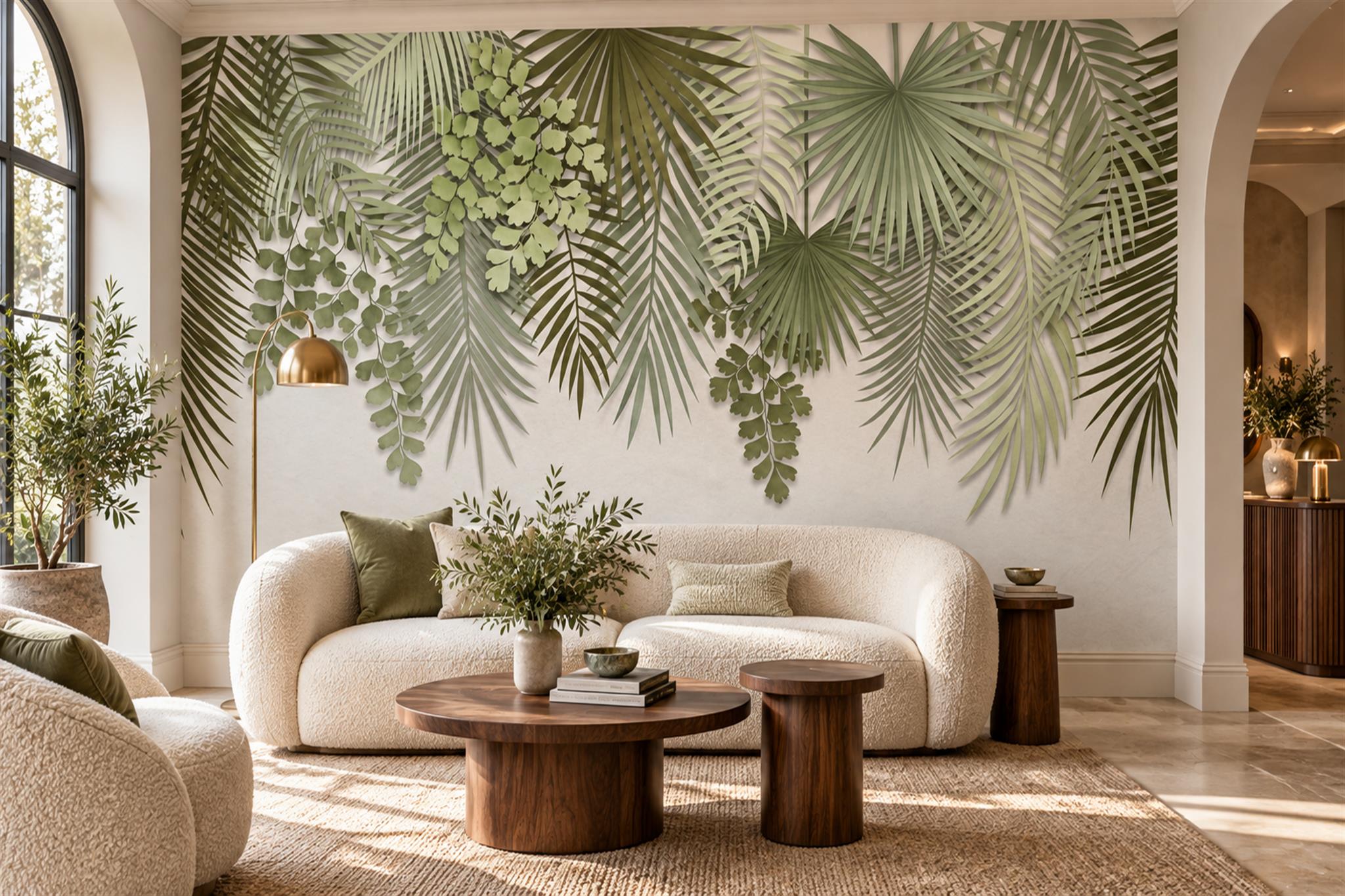 Sage Green Hanging Palm Fronds Wallpaper Mural — Wallpaper Mural Design, Peel-and-stick Finish