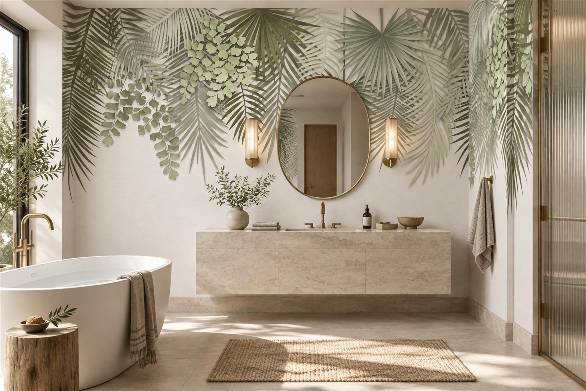 Green Leaf Botanical Organic Wallpaper Mural Accent-wall-wallpaper-murals, Peel-and-stick Finish
