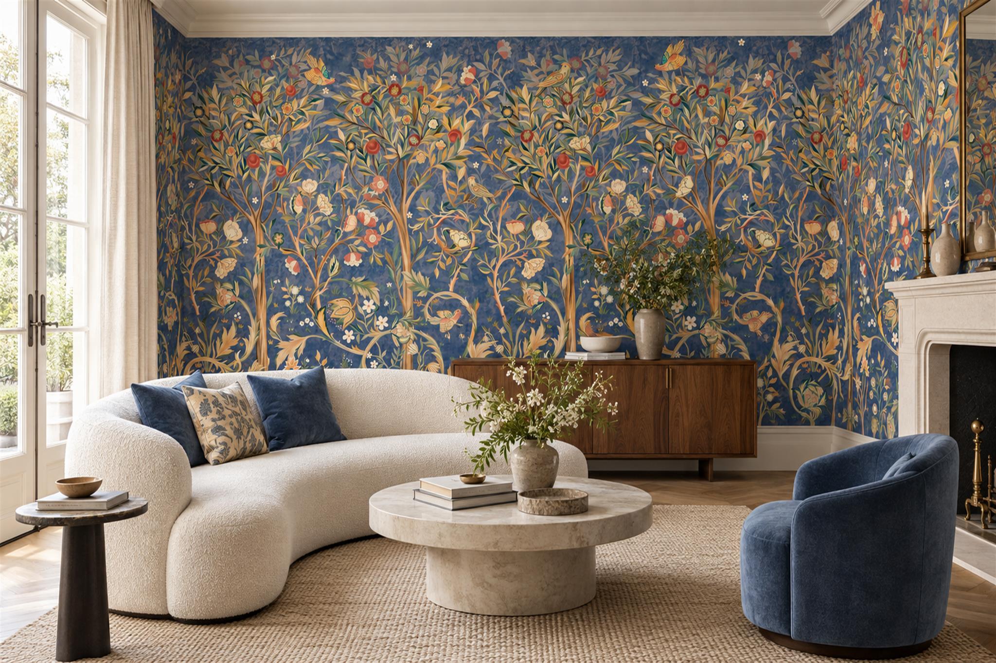 Navy Vintage Artful Textured Wallpaper Mural Living-room-wallpaper-murals, Peel-and-stick Finish
