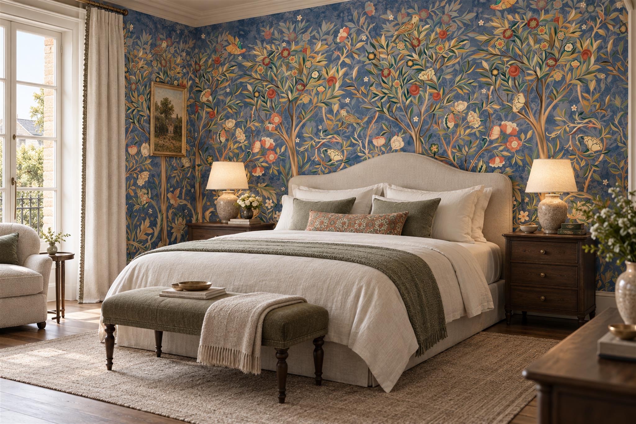 Navy Vintage Artful Textured Wallpaper Mural Bedroom-wallpaper-murals, Peel-and-stick Finish