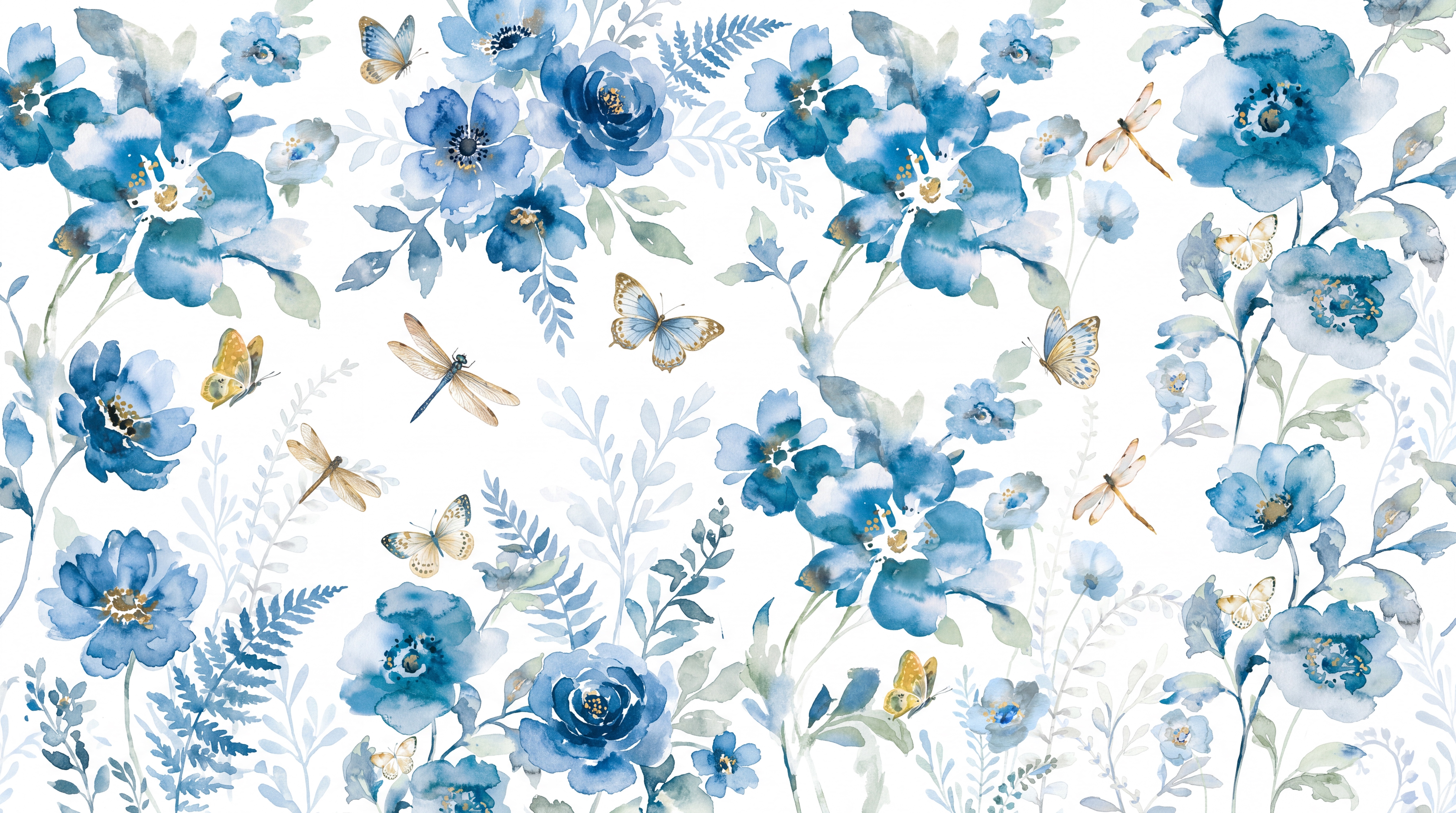 Blue Rose Botanical Abstract Wallpaper Mural Living-room-wallpaper-murals, Peel-and-stick Finish