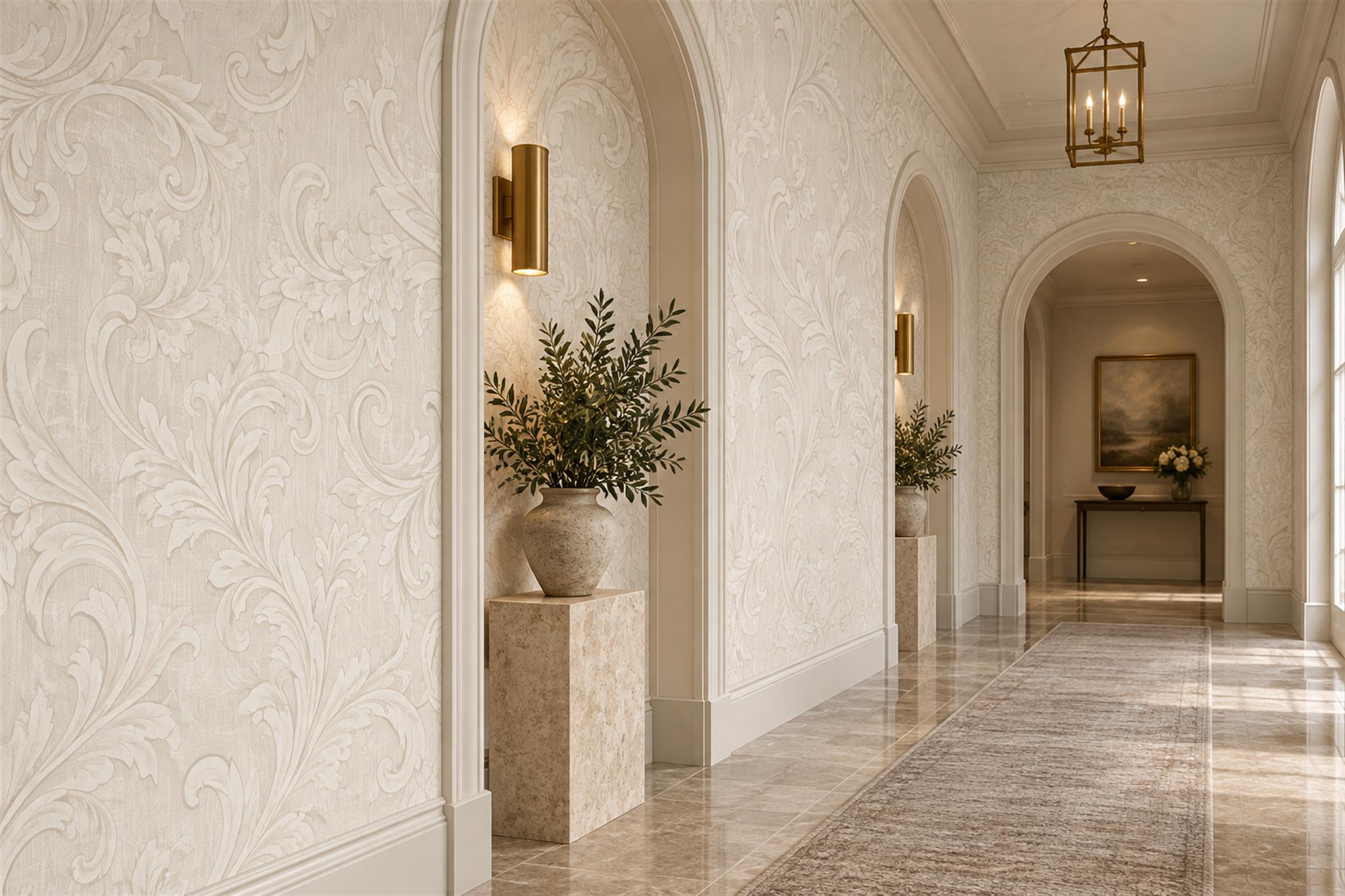 Ivory Pattern Decorative Illustrated Wallpaper Mural Hallway-wallpaper-murals, Peel-and-stick Finish
