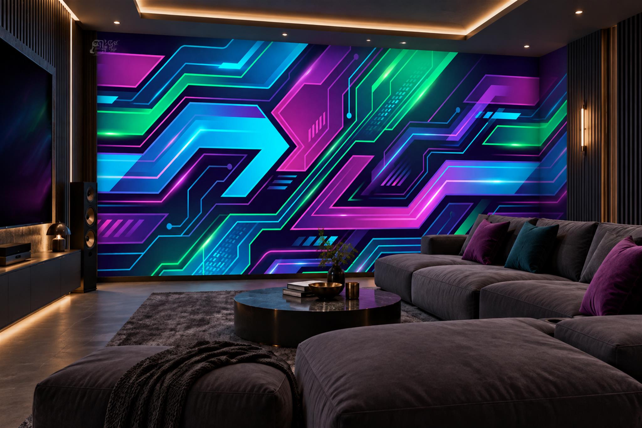 Purple Pattern Decorative Wallpaper Mural Layered Abstract Wallpaper Accent-wall-wallpaper-murals, Peel-and-stick Finish