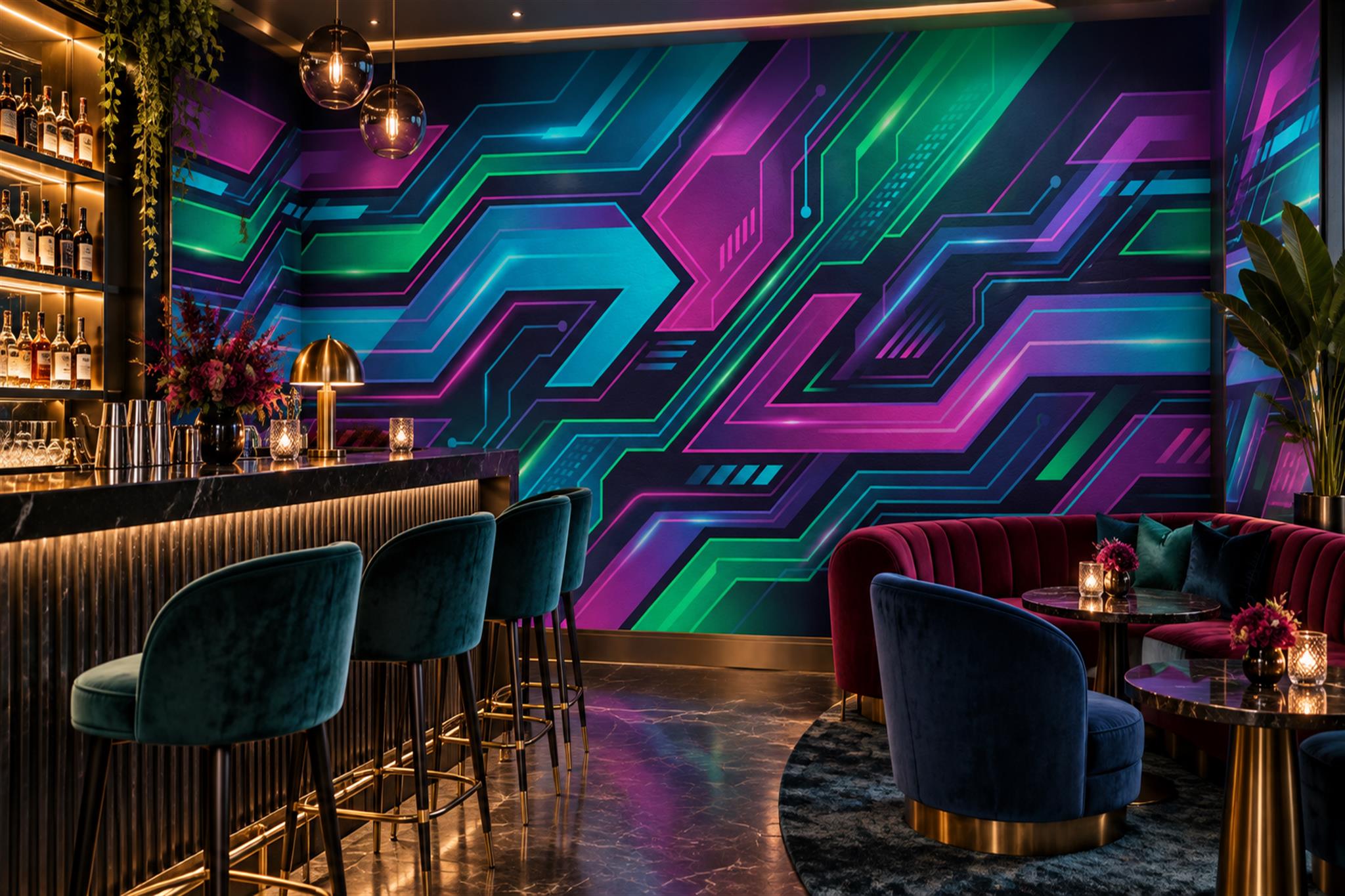 Purple Pattern Decorative Wallpaper Mural Layered Abstract Wallpaper Living-room-wallpaper-murals, Peel-and-stick Finish