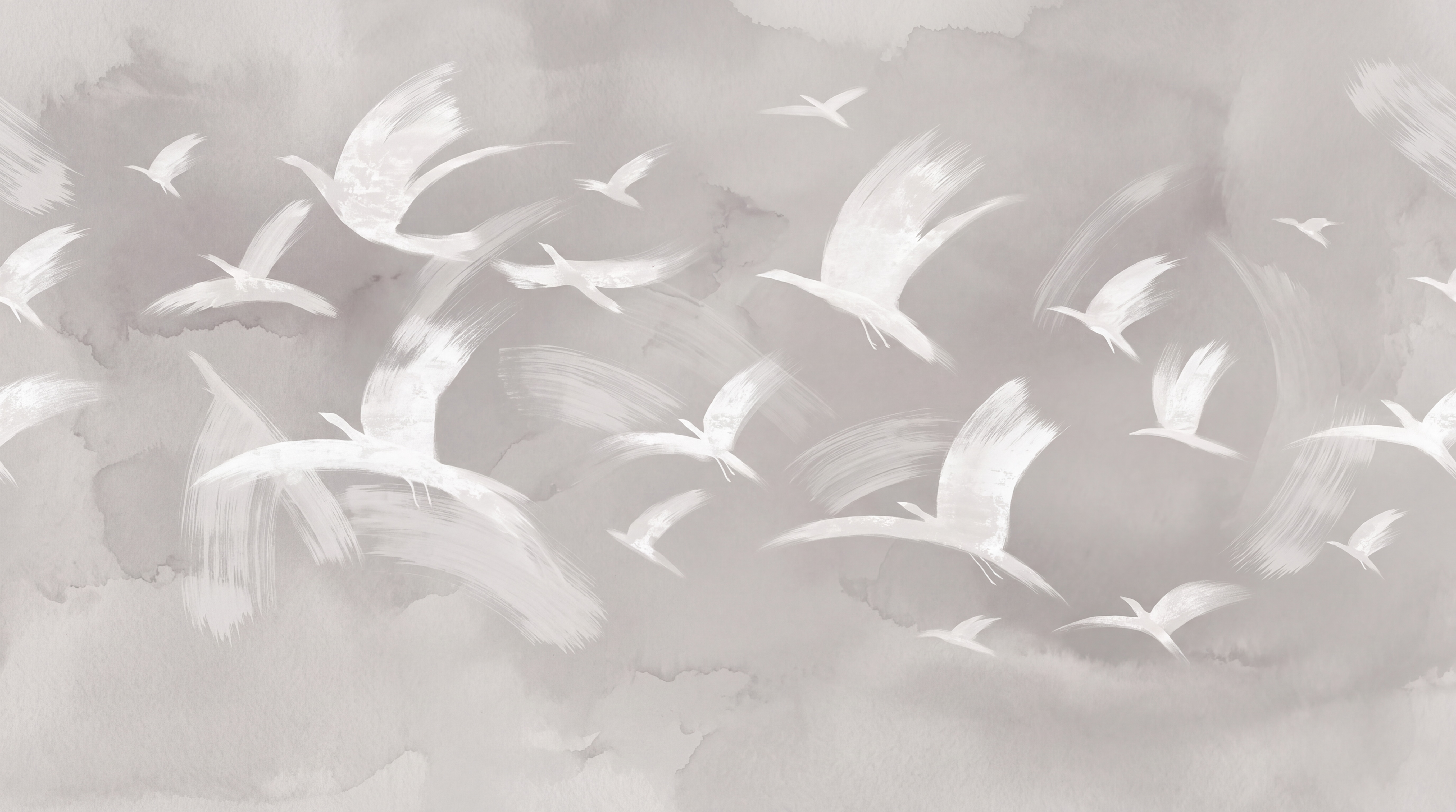 Grey Botanical Botanical Bird Wallpaper Mural Bedroom-wallpaper-murals, Peel-and-stick Finish