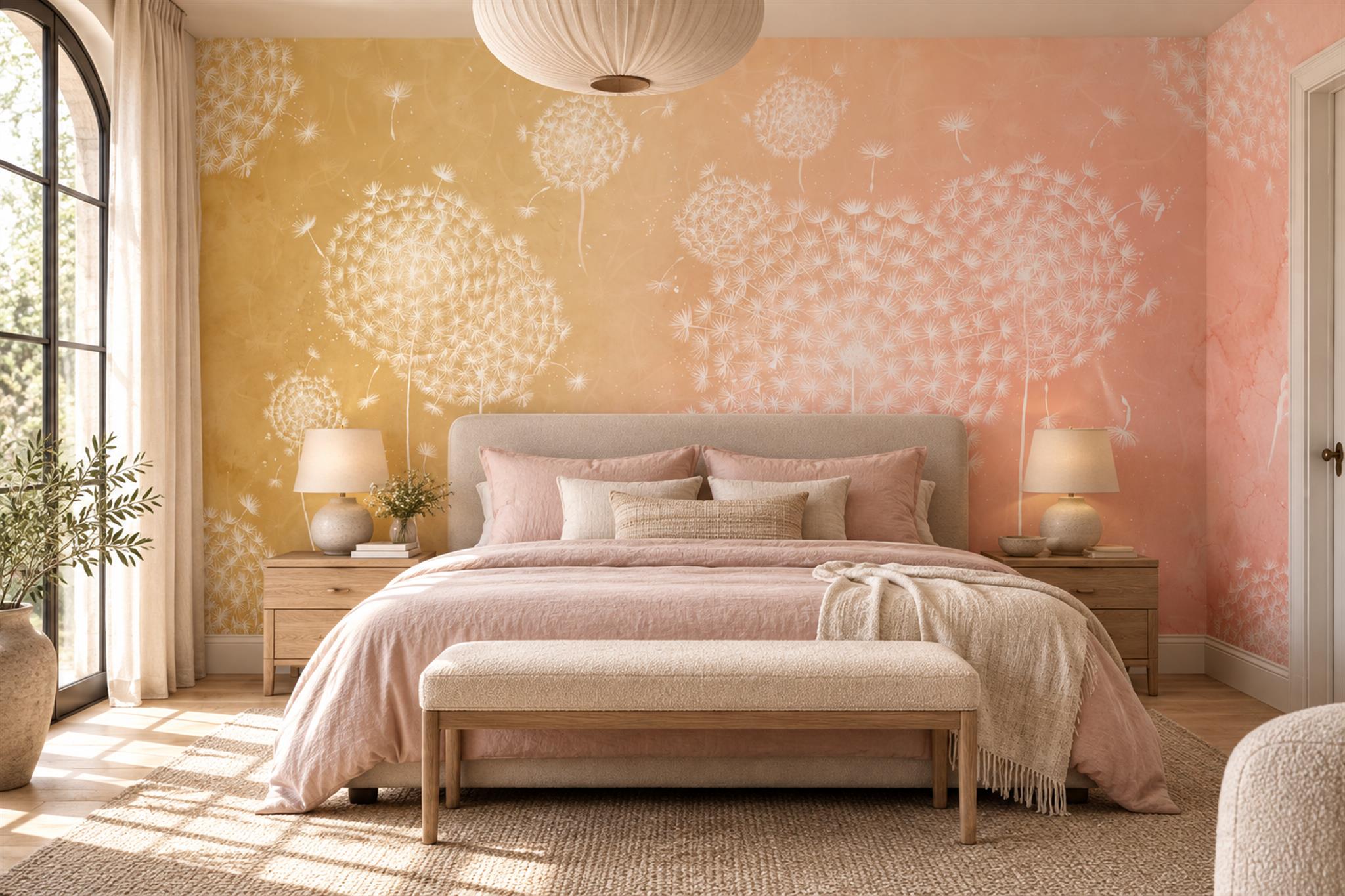 Peach Pattern Decorative Wallpaper Mural Layered Organic Wallpaper Mural Bedroom-wallpaper-murals, Peel-and-stick Finish