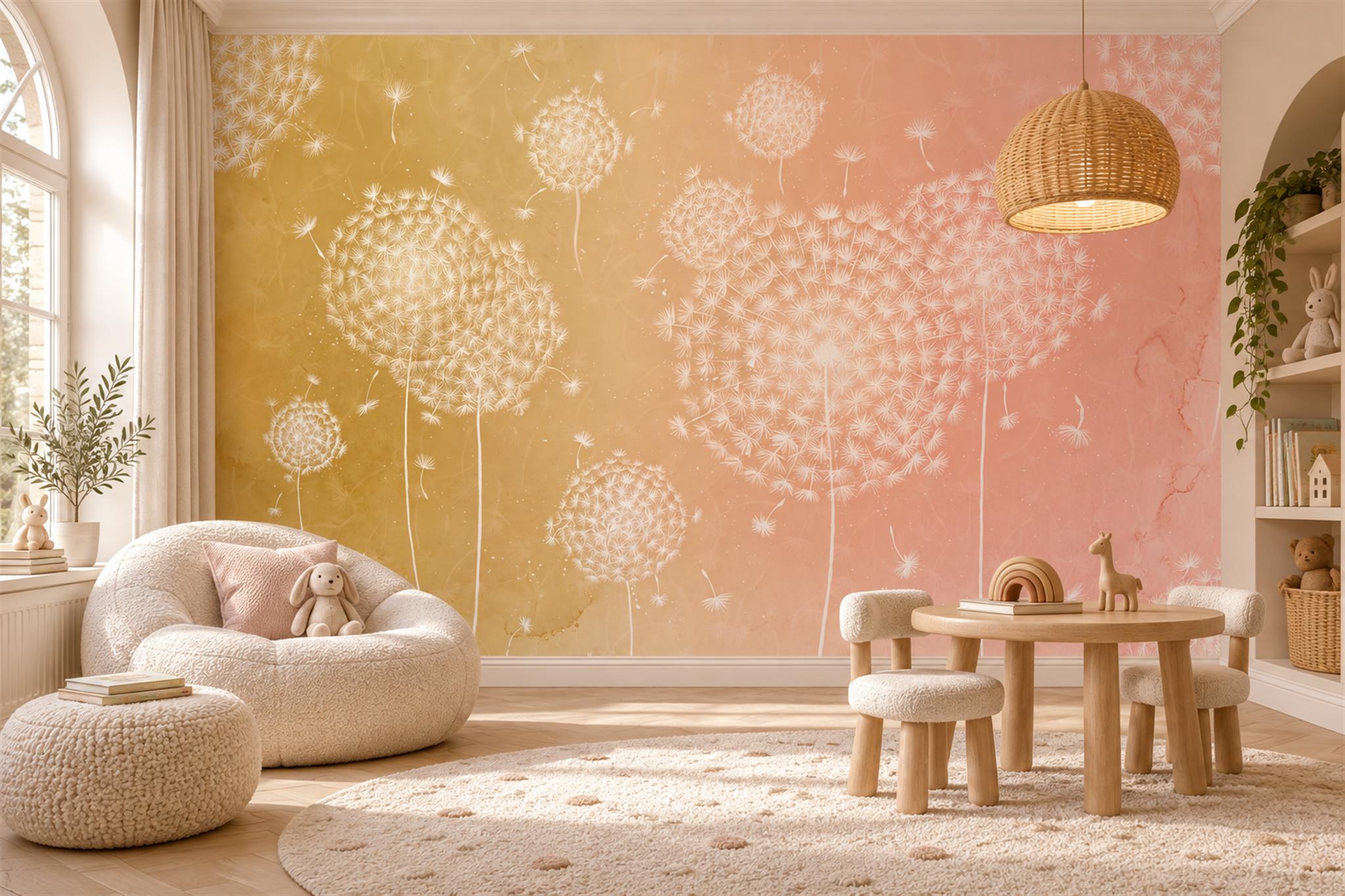 Peach Pattern Decorative Wallpaper Mural Layered Organic Wallpaper Mural Accent-wall-wallpaper-murals, Peel-and-stick Finish