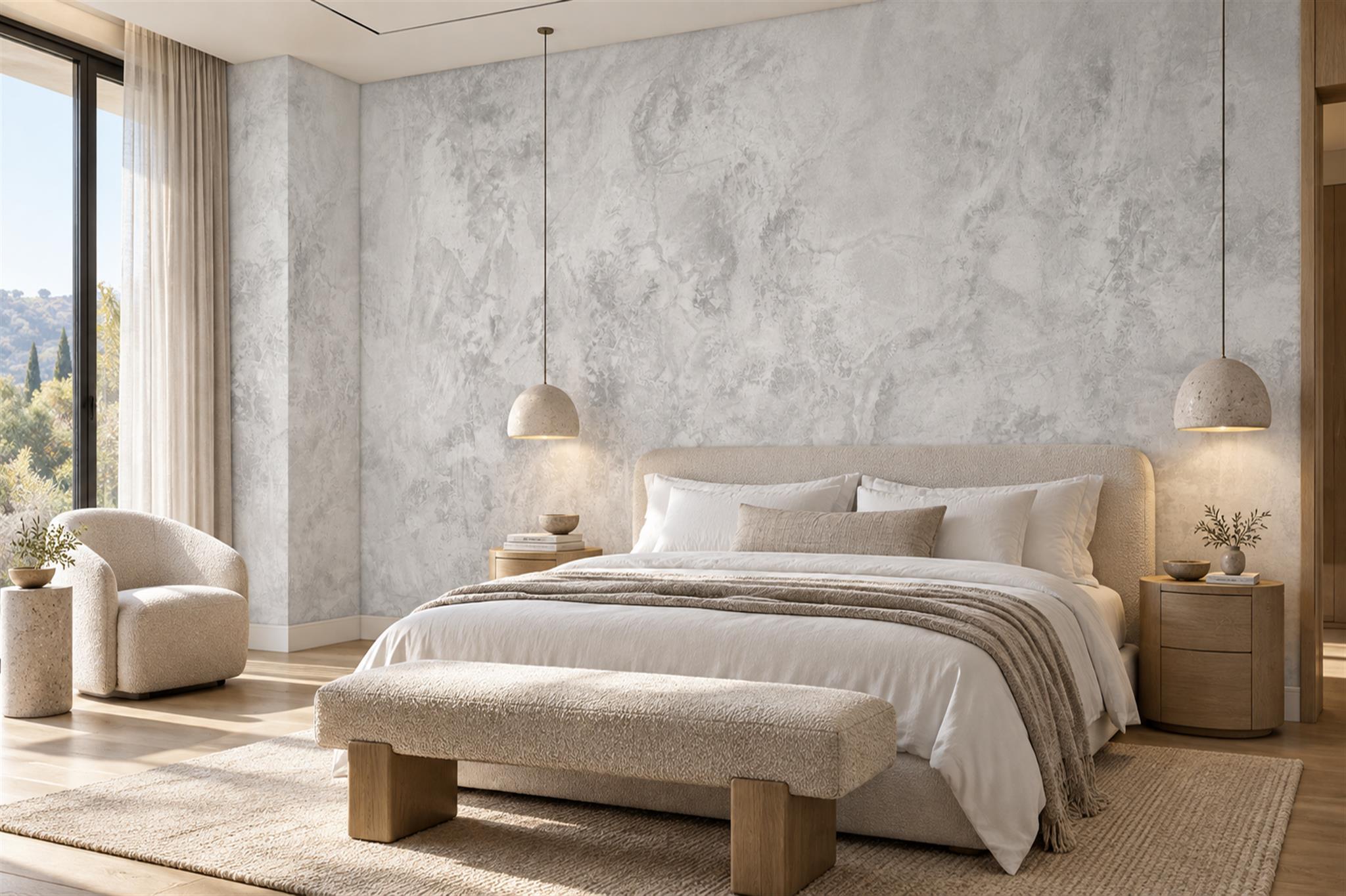 White Plaster Decorative Painterly Wallpaper Mural Bedroom-wallpaper-murals, Peel-and-stick Finish