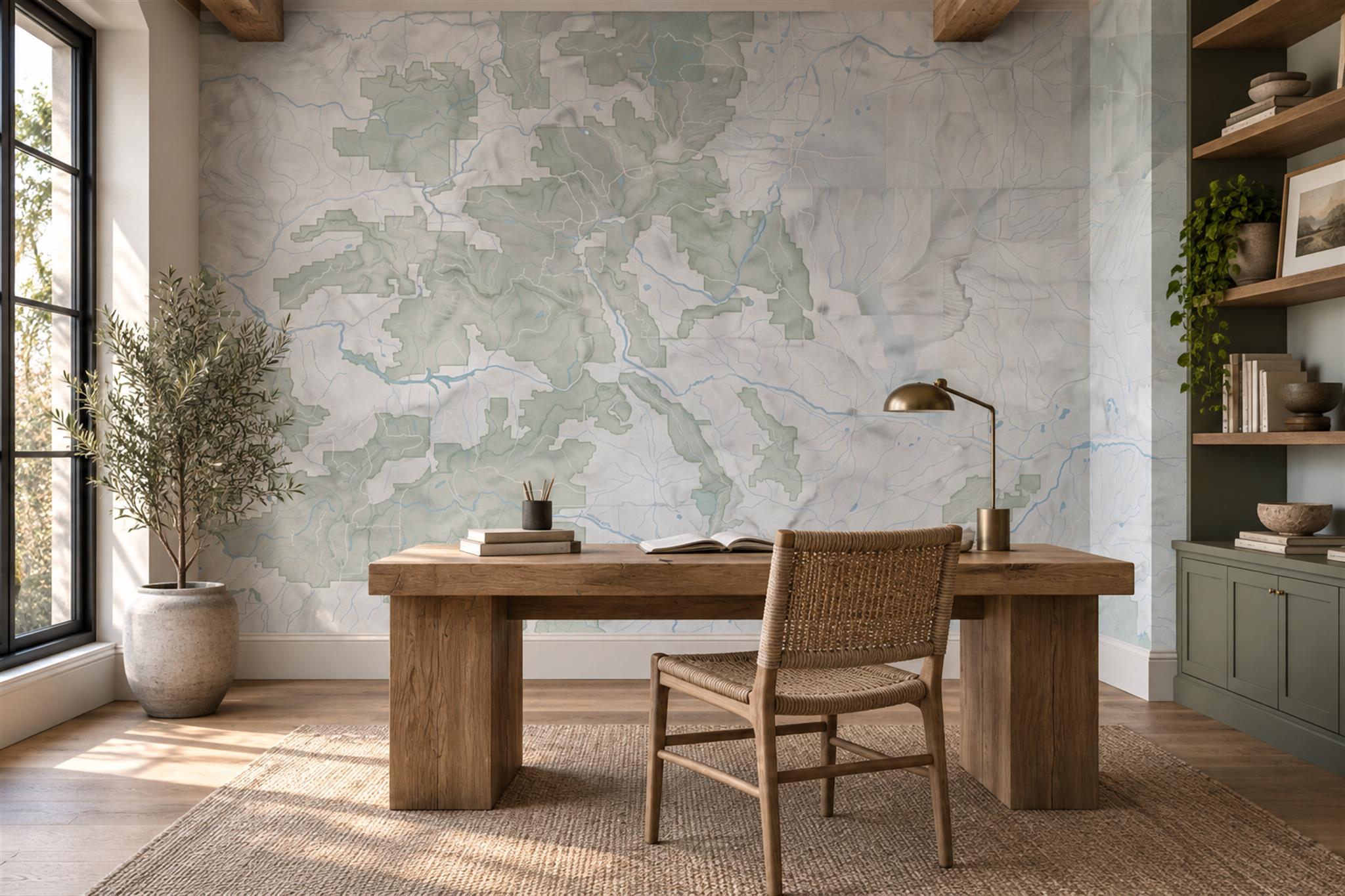 Sage Map Artful Abstract Wallpaper Mural Home-office-wallpaper-murals, Peel-and-stick Finish