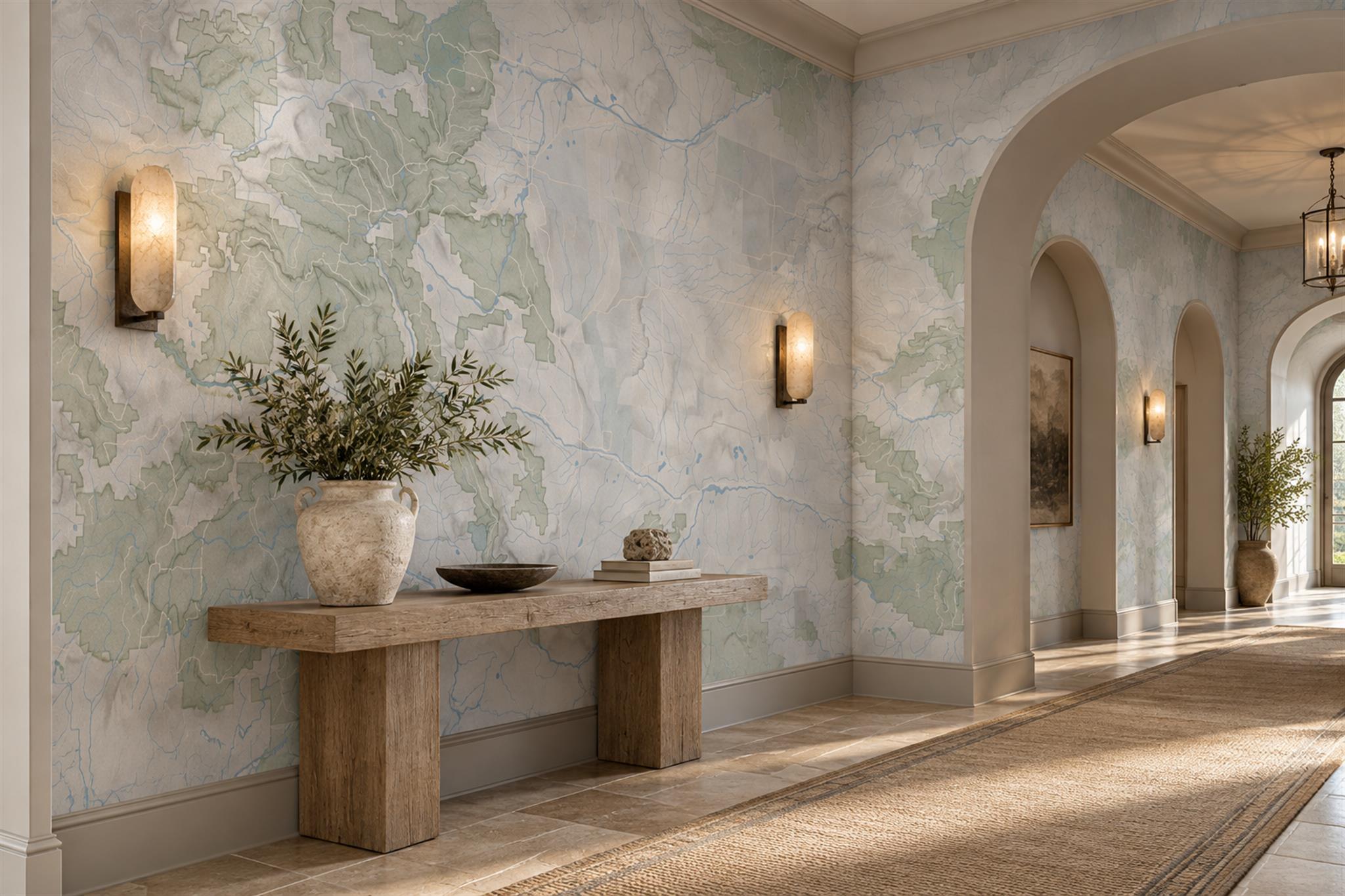 Sage Map Artful Abstract Wallpaper Mural Bedroom-wallpaper-murals, Peel-and-stick Finish