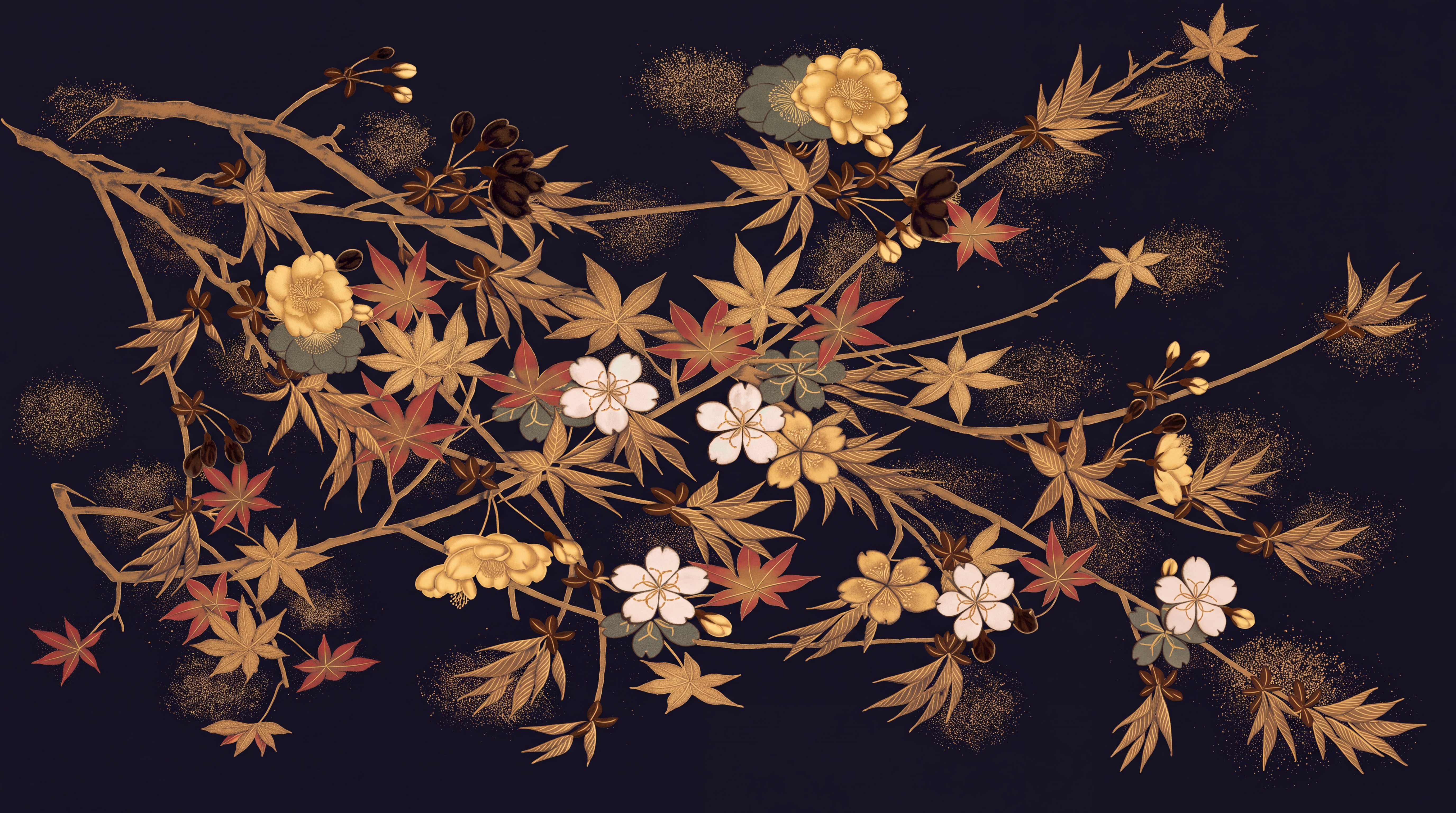 Gold Pattern Decorative Wallpaper Mural Layered Branches Wallpaper Mural, Peel-and-stick Finish