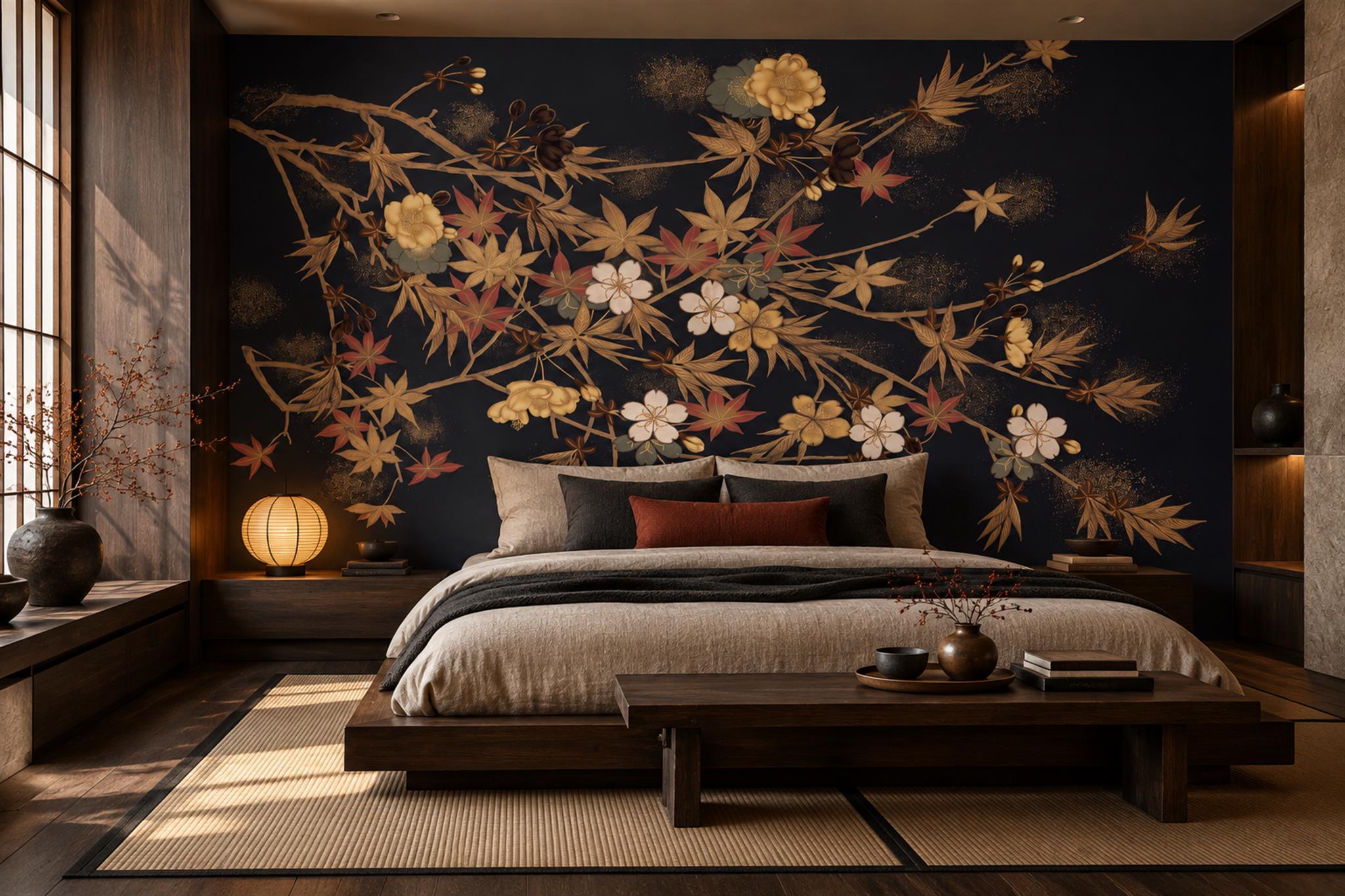 Gold Pattern Decorative Wallpaper Mural Layered Branches Wallpaper Mural Bedroom-wallpaper-murals, Peel-and-stick Finish