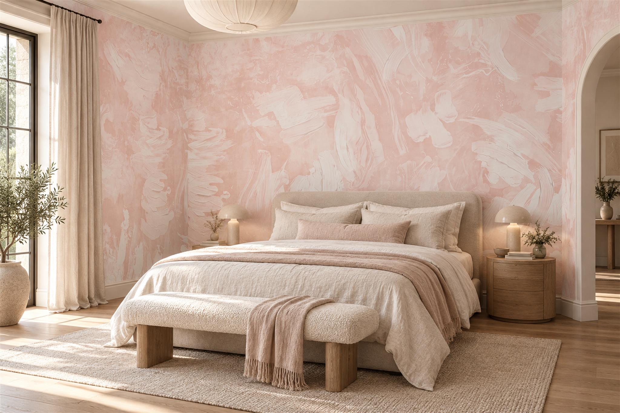 Pink Pattern Decorative Wallpaper Mural Layered Layered Detail Wallpaper Bedroom-wallpaper-murals, Peel-and-stick Finish