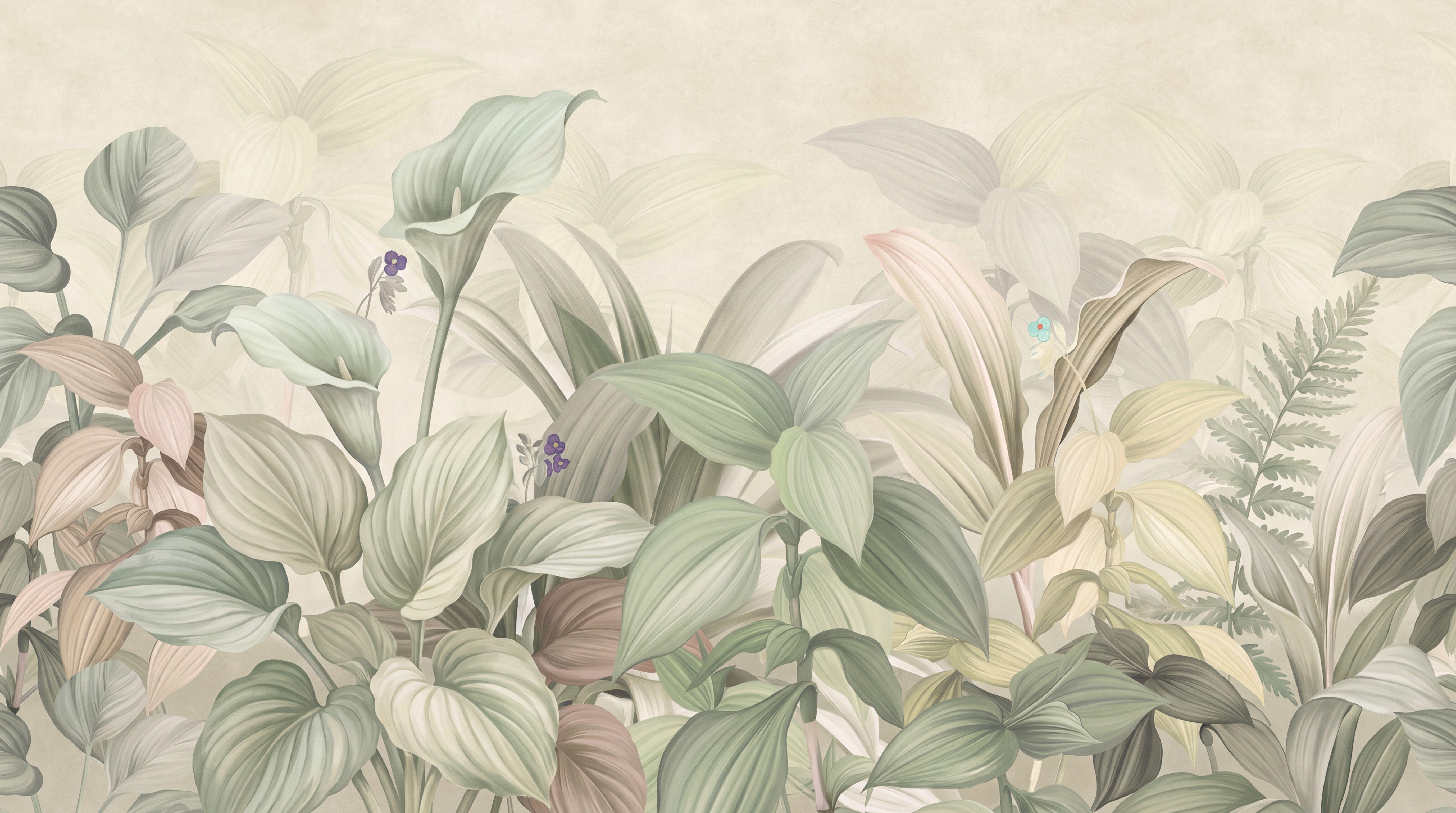Sage Leaf Botanical Wallpaper Mural Layered, Peel-and-stick Finish