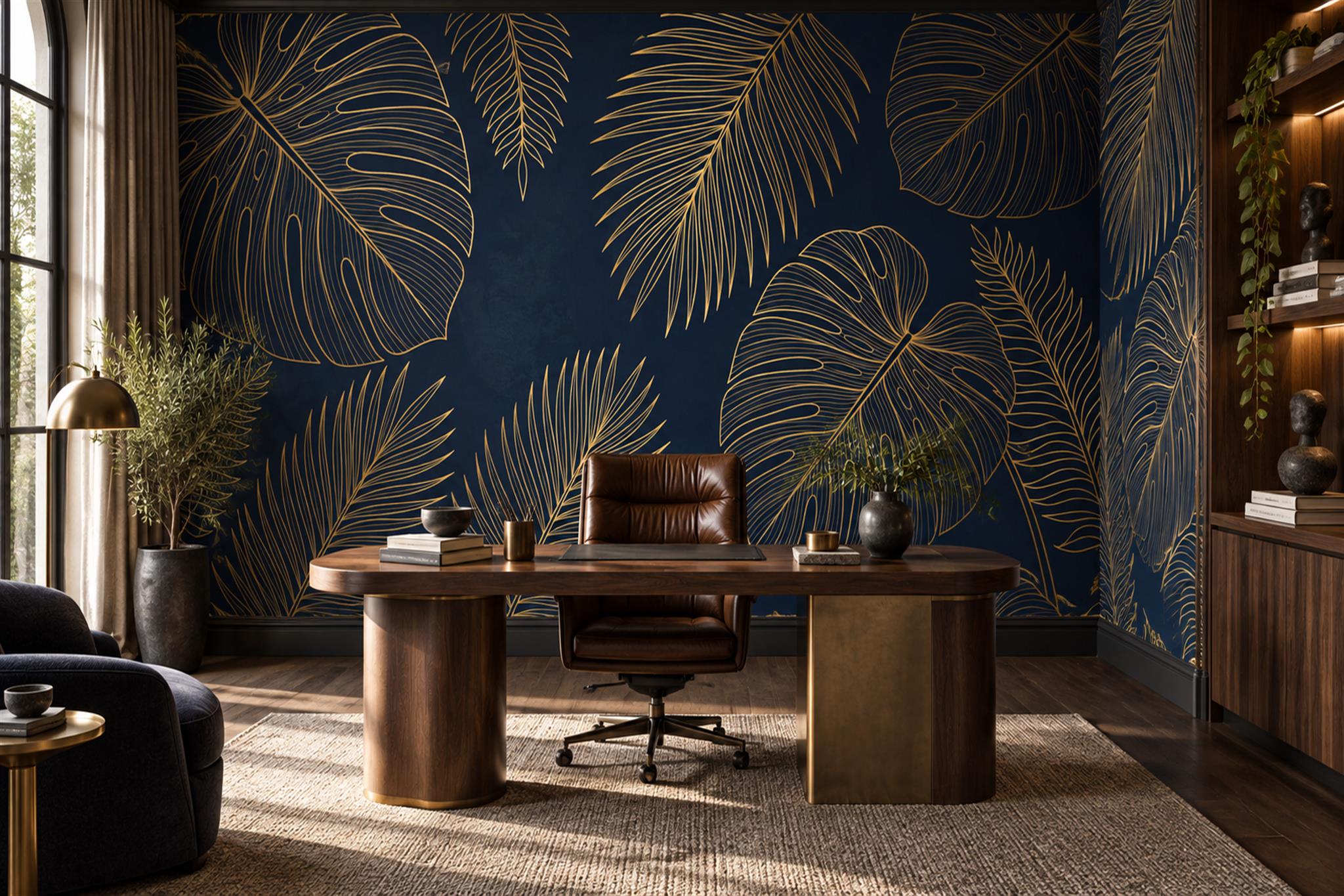 Gold Leaf Botanical Wallpaper Mural Home-office-wallpaper-murals, Peel-and-stick Finish