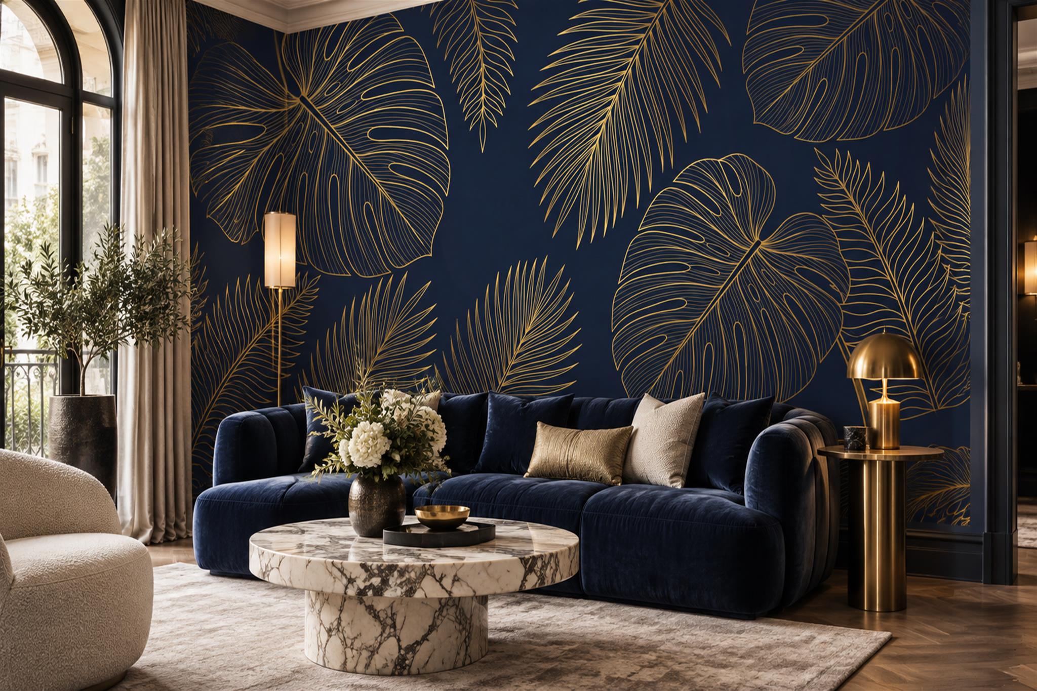 Gold Leaf Botanical Wallpaper Mural Home-office-wallpaper-murals, Peel-and-stick Finish