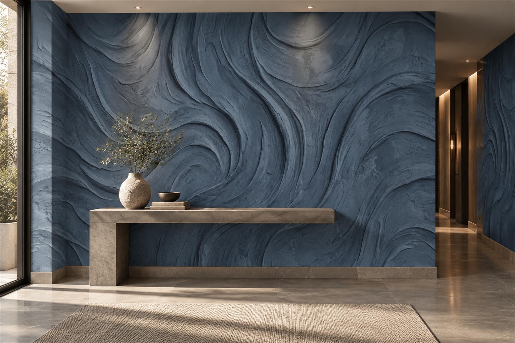 Blue Pattern Decorative Swirl Wallpaper Mural Entryway-wallpaper-murals, Peel-and-stick Finish