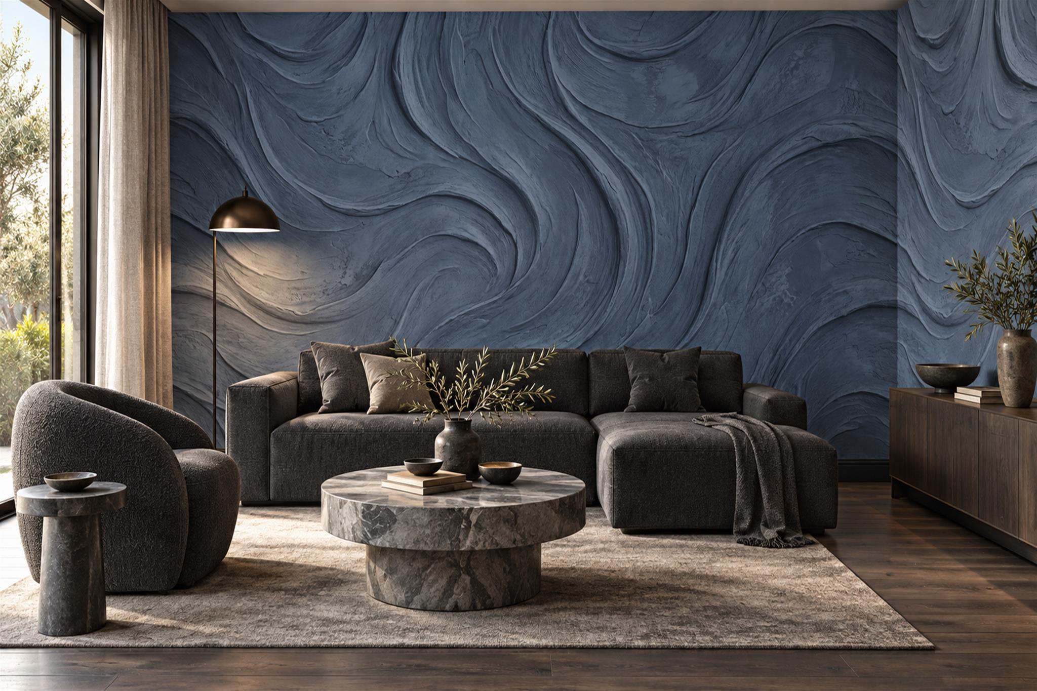 Blue Pattern Decorative Swirl Wallpaper Mural Accent-wall-wallpaper-murals, Peel-and-stick Finish