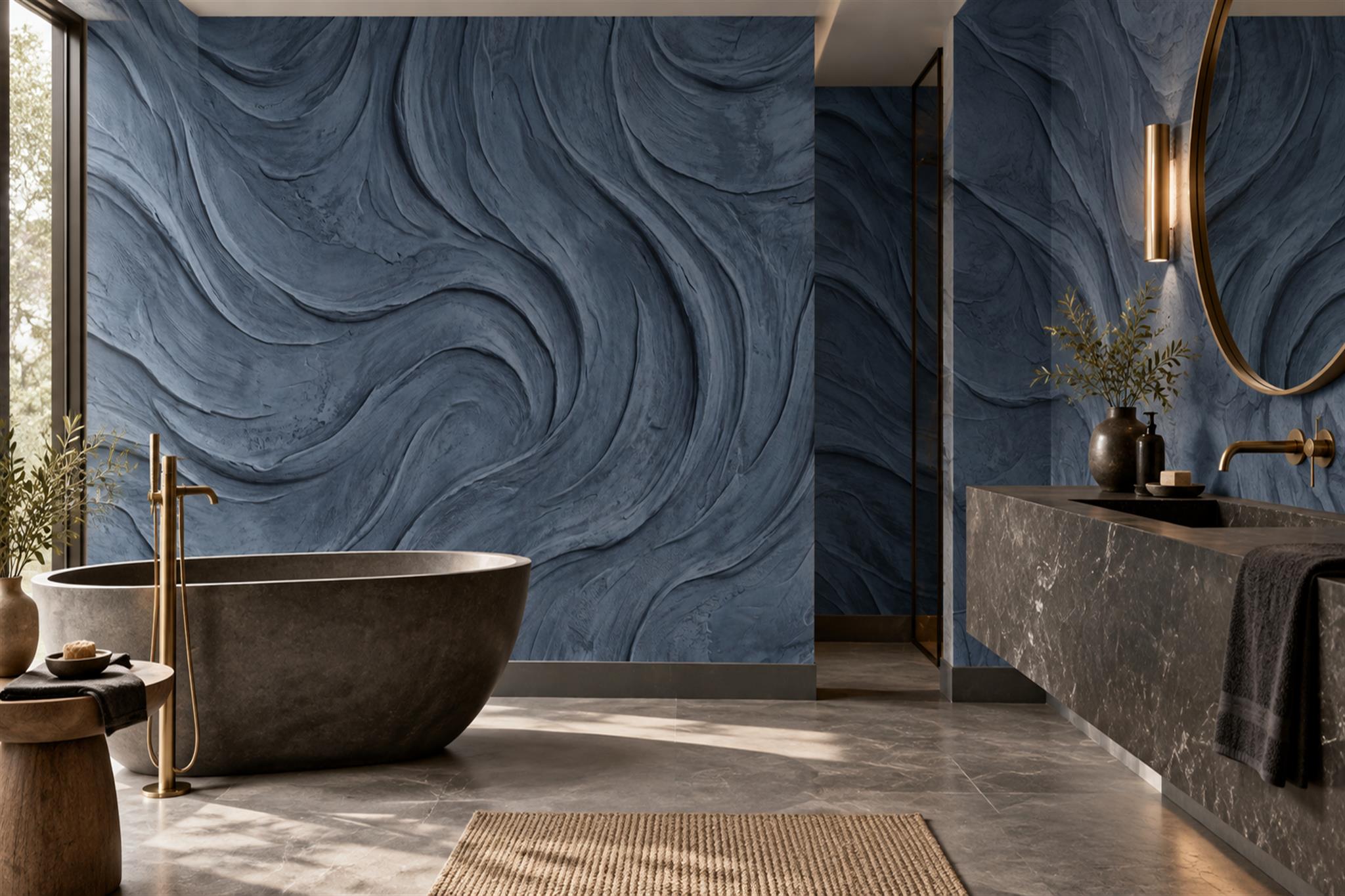 Blue Pattern Decorative Swirl Wallpaper Mural Bathroom-wallpaper-murals, Peel-and-stick Finish