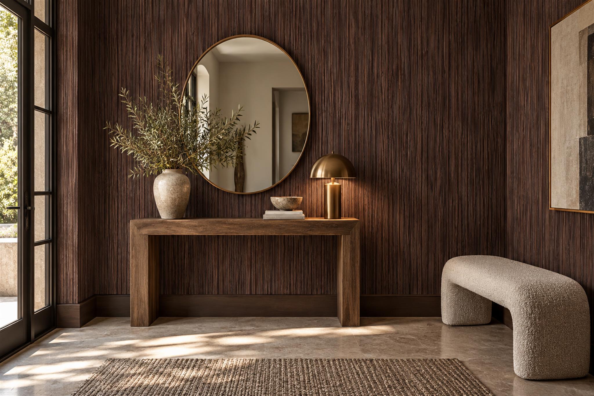 Brown Striped Abstract Wallpaper Mural Entryway-wallpaper-murals, Peel-and-stick Finish
