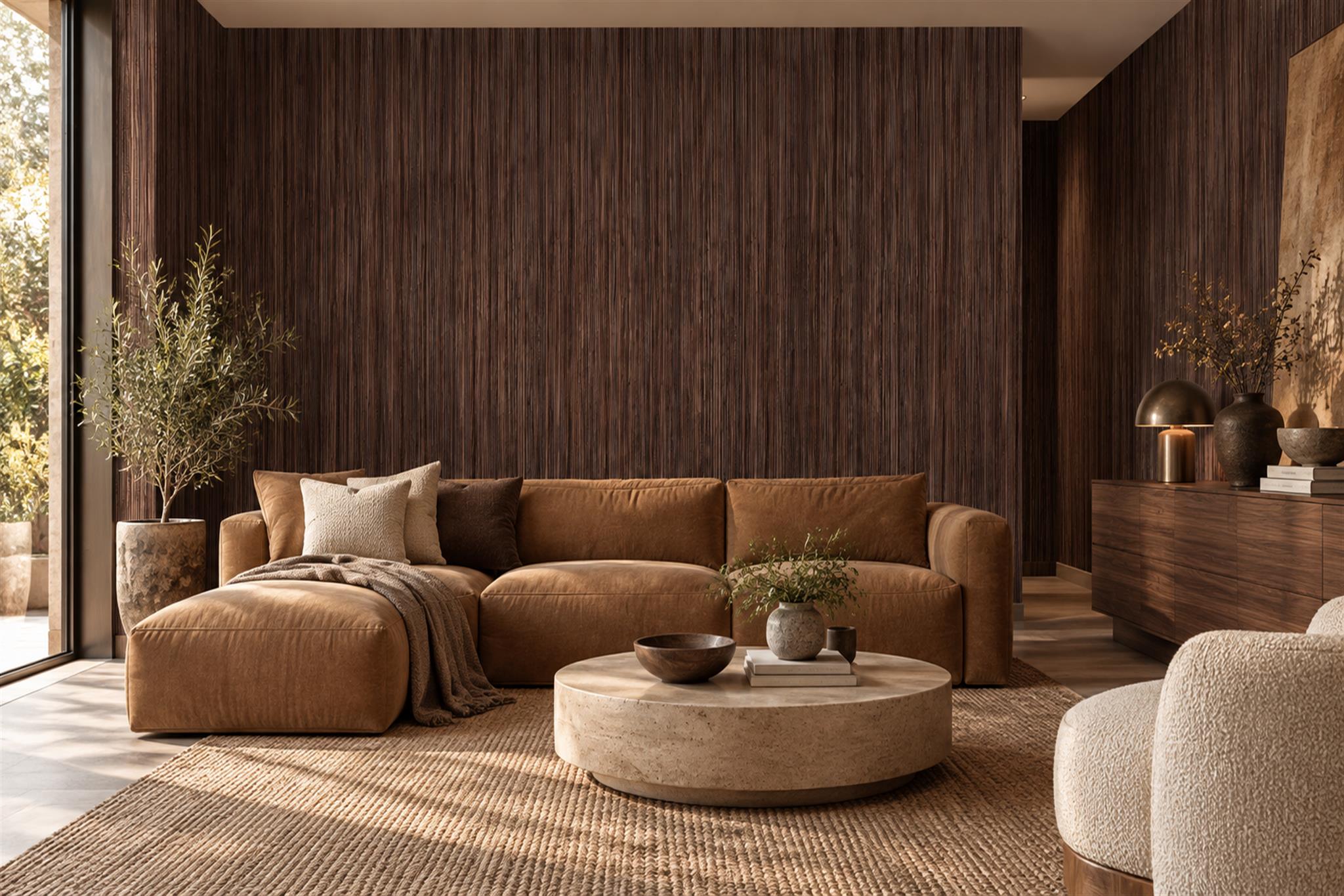 Brown Striped Abstract Wallpaper Mural Living-room-wallpaper-murals, Peel-and-stick Finish