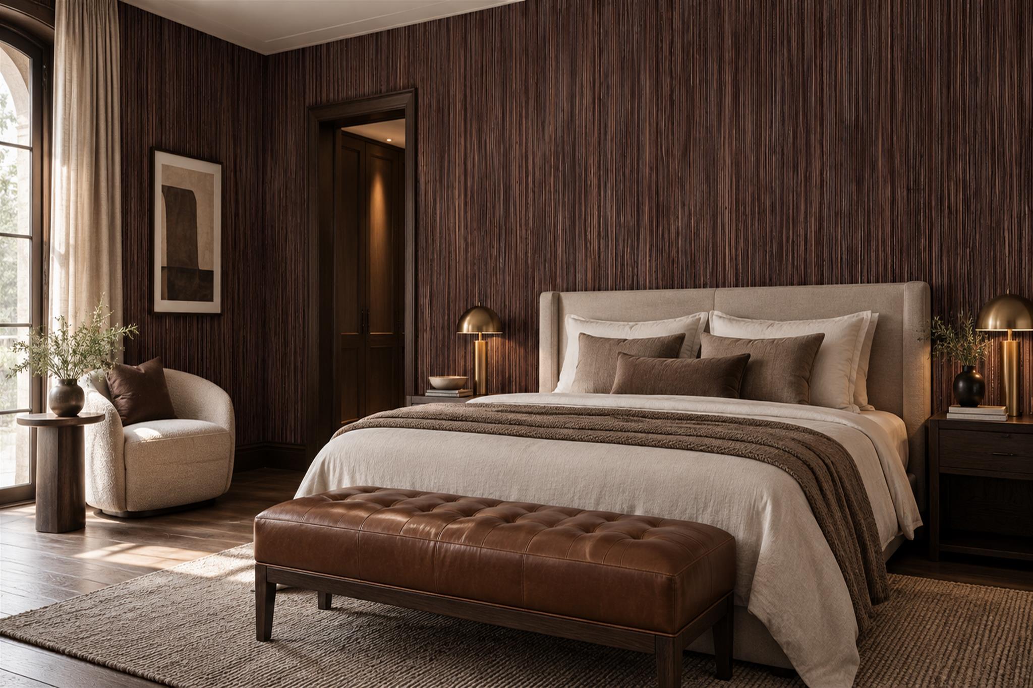 Brown Striped Abstract Wallpaper Mural Bedroom-wallpaper-murals, Peel-and-stick Finish