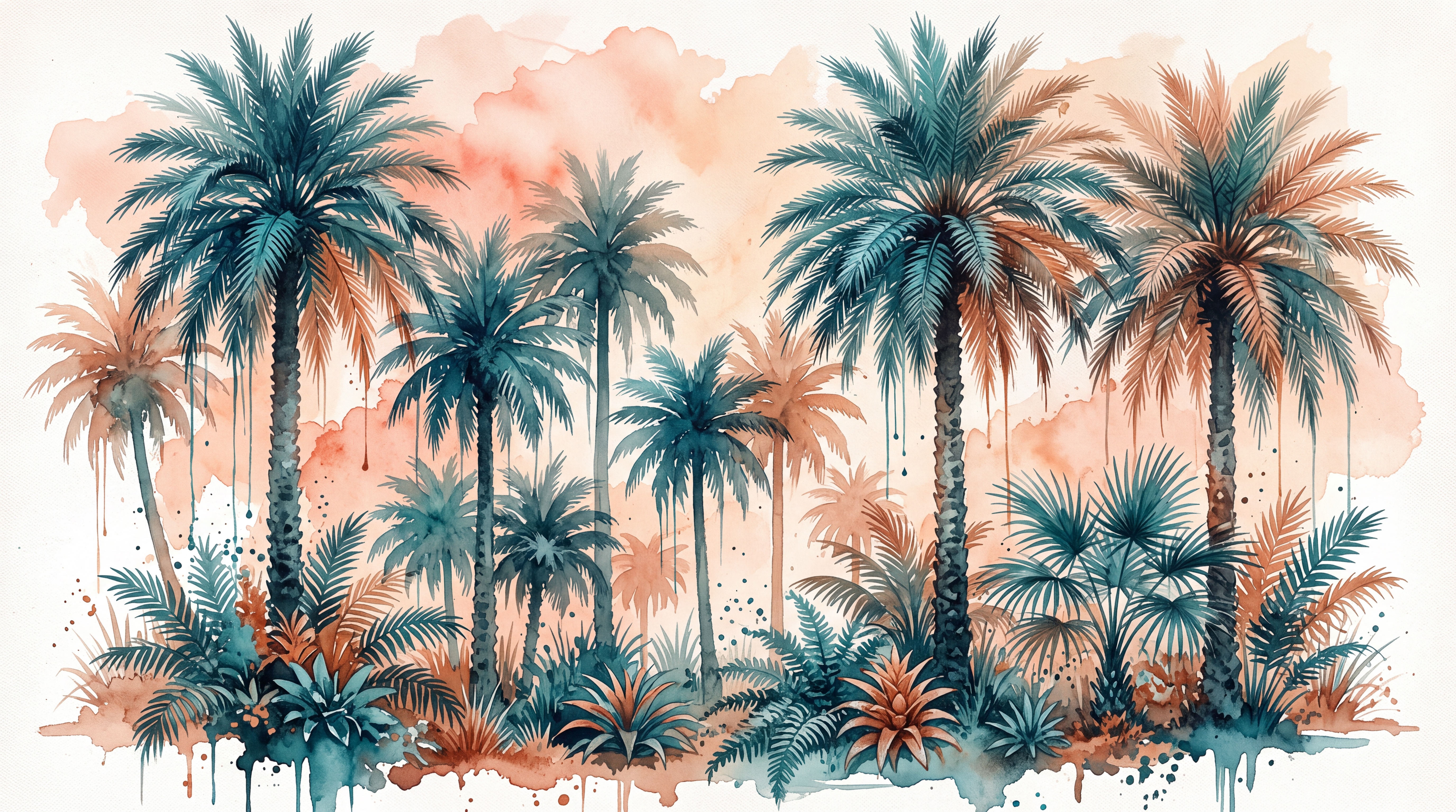 Teal Palm Artful Decorative Wallpaper Mural, Peel-and-stick Finish