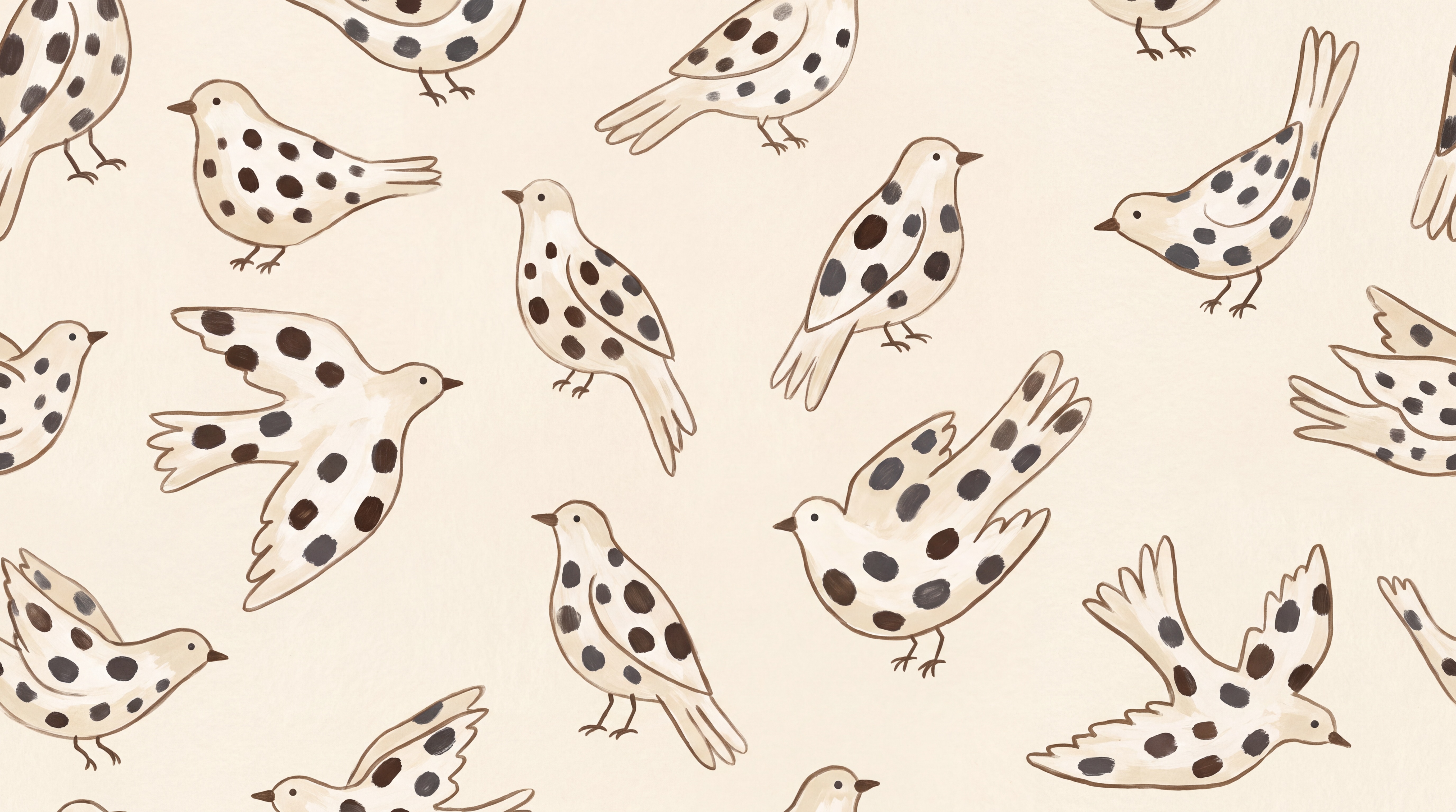 Beige Bird Illustrated Painterly Wallpaper Mural, Peel-and-stick Finish