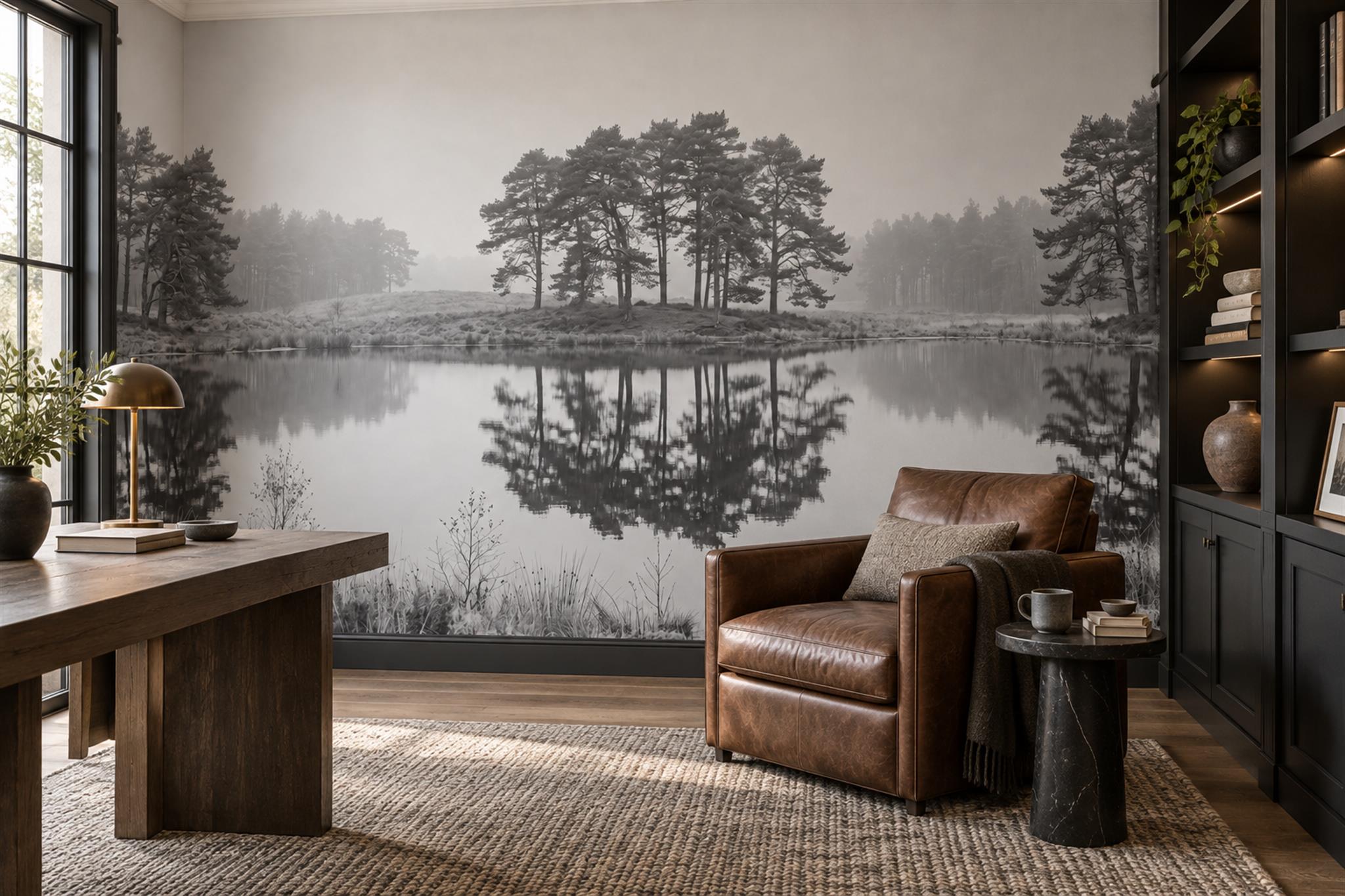 Grey Scenic Scenic Illustrated Wallpaper Mural Bedroom-wallpaper-murals, Peel-and-stick Finish