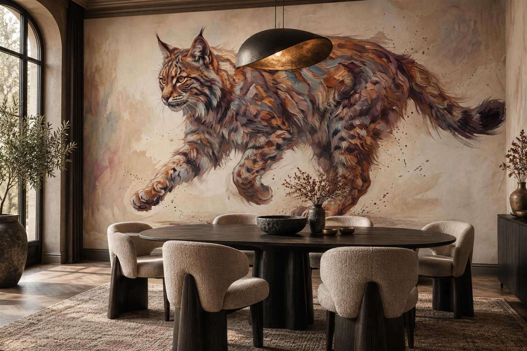 Brown Pattern Decorative Atmospheric Wallpaper Mural Dining-room-wallpaper-murals, Shown In A Dining Room, Peel-and-stick Finish